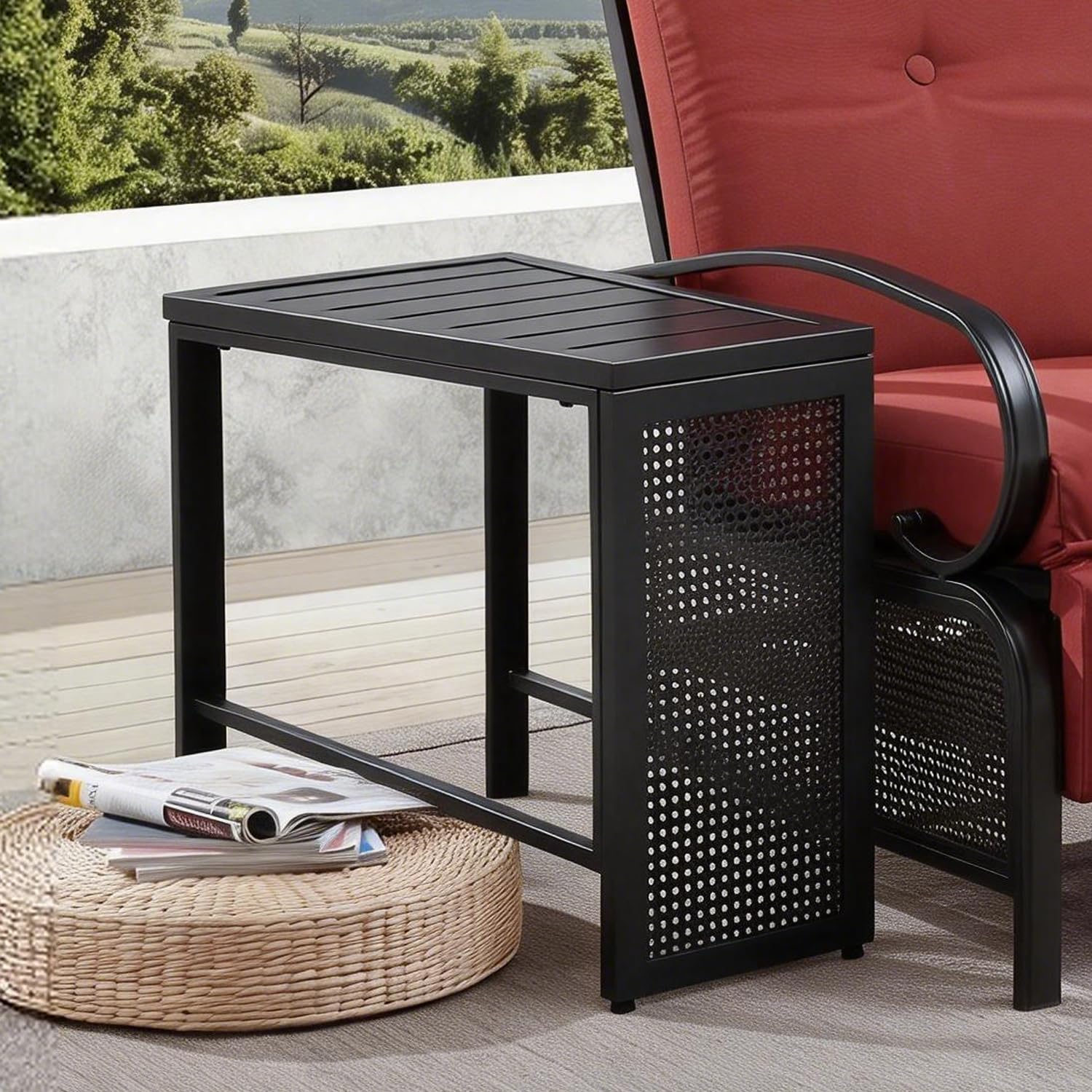 Ulax furniture Outdoor Side Table Patio Accent End Metal Slats Top Table