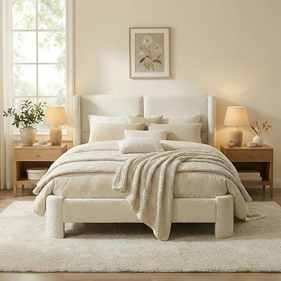 Queen Upholstered Bed Frame with USB Ports