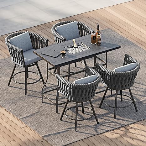 3-Piece Outdoor Swivel Bar Stool Set with Table