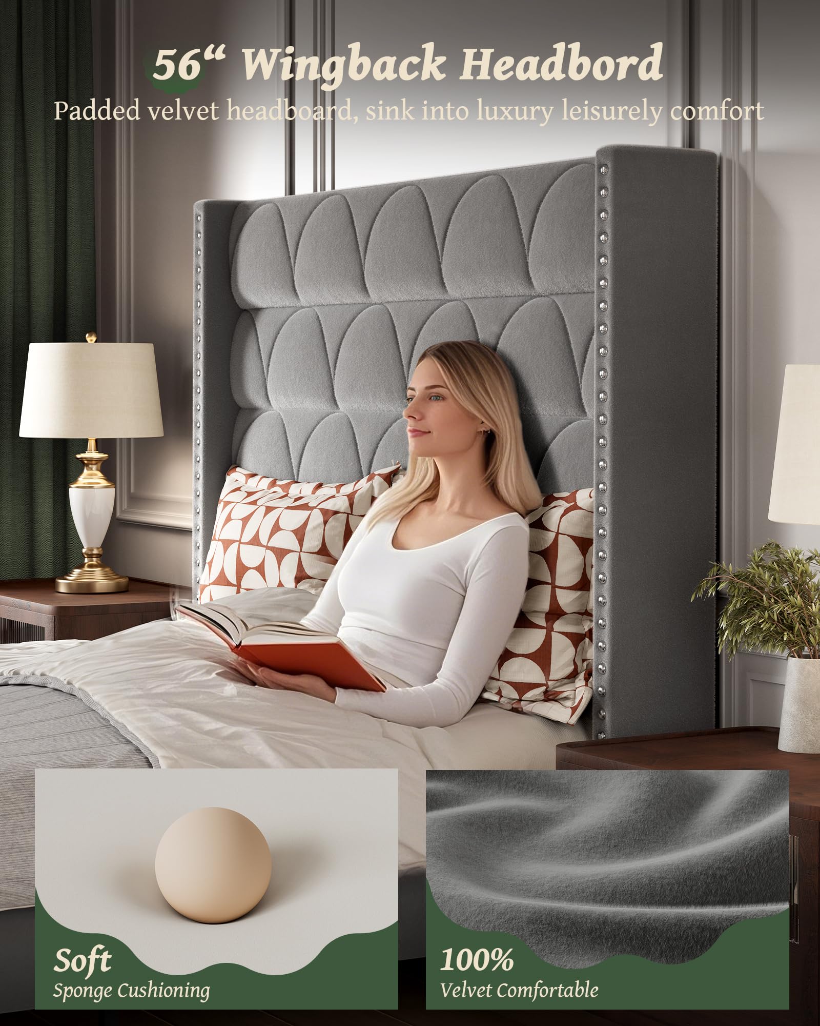 Queen Size Velvet Upholstered Platform Bed Frame