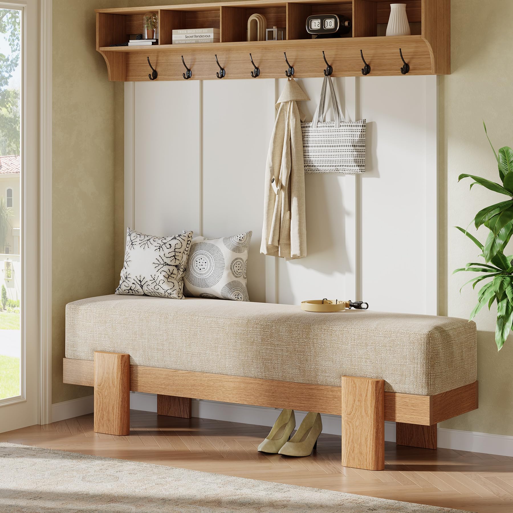55-Inch Upholstered Entryway Bench with Fabric Padded Seat