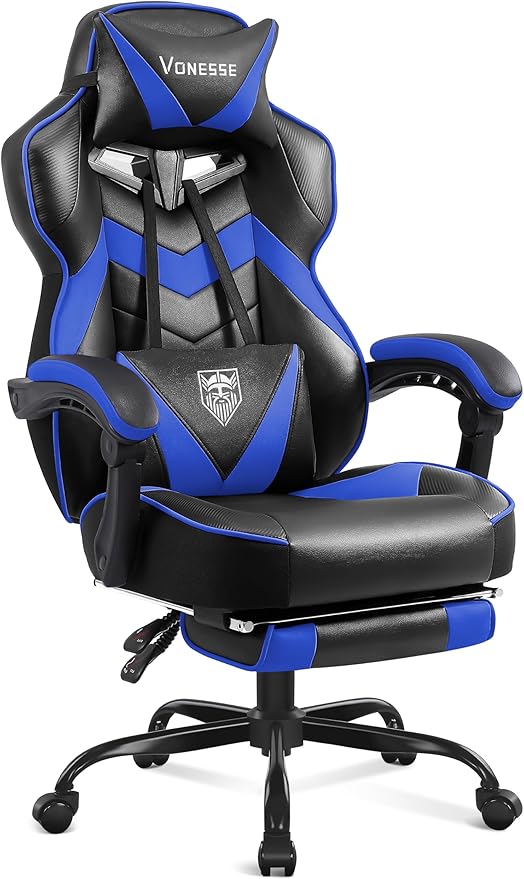 Ergonomic Gaming Chair with Massage and Footrest