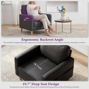 TYBOATLE Leather Chair w/Armrest Pockets, Solid Wood Accent Chairs Set of 2, Mid Century Modern Living Room Chairs, Comfy Waiting Room Chairs for Bedroom, Office, Black