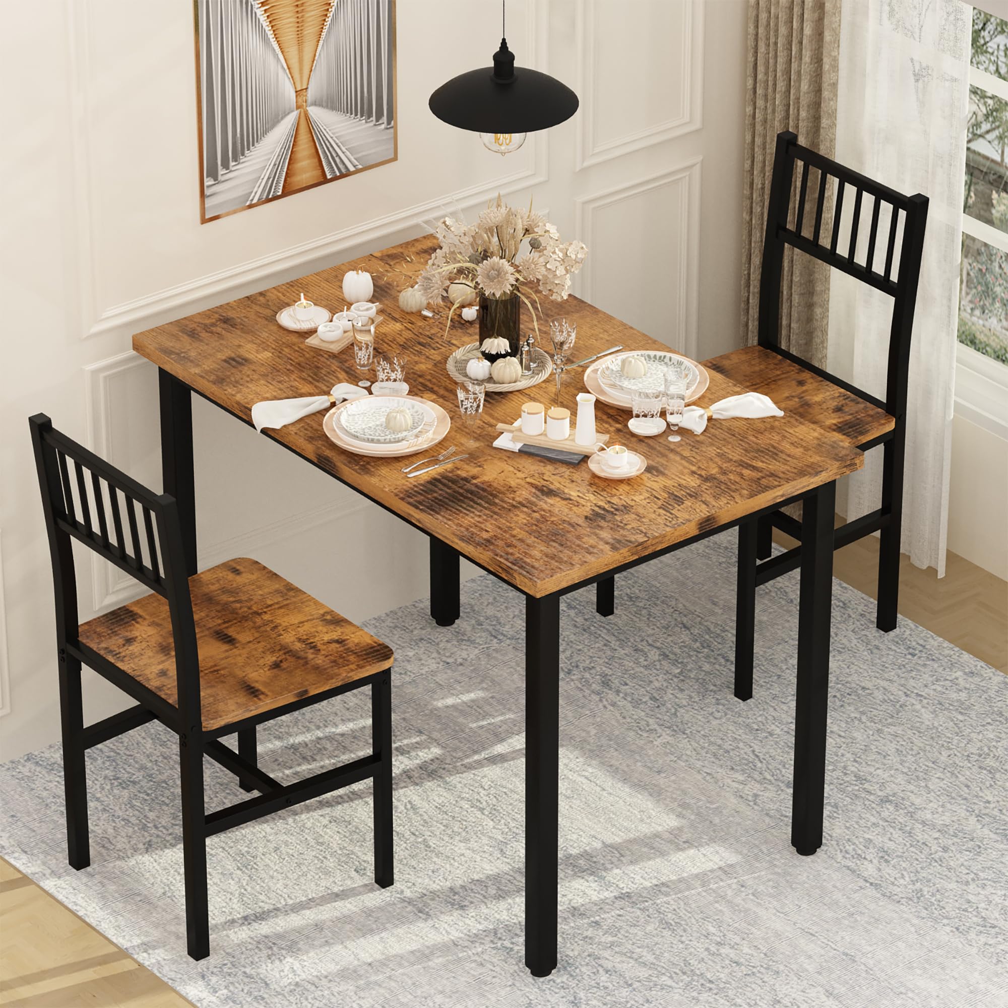 3 Piece Dining Table Set for 2 with Chairs