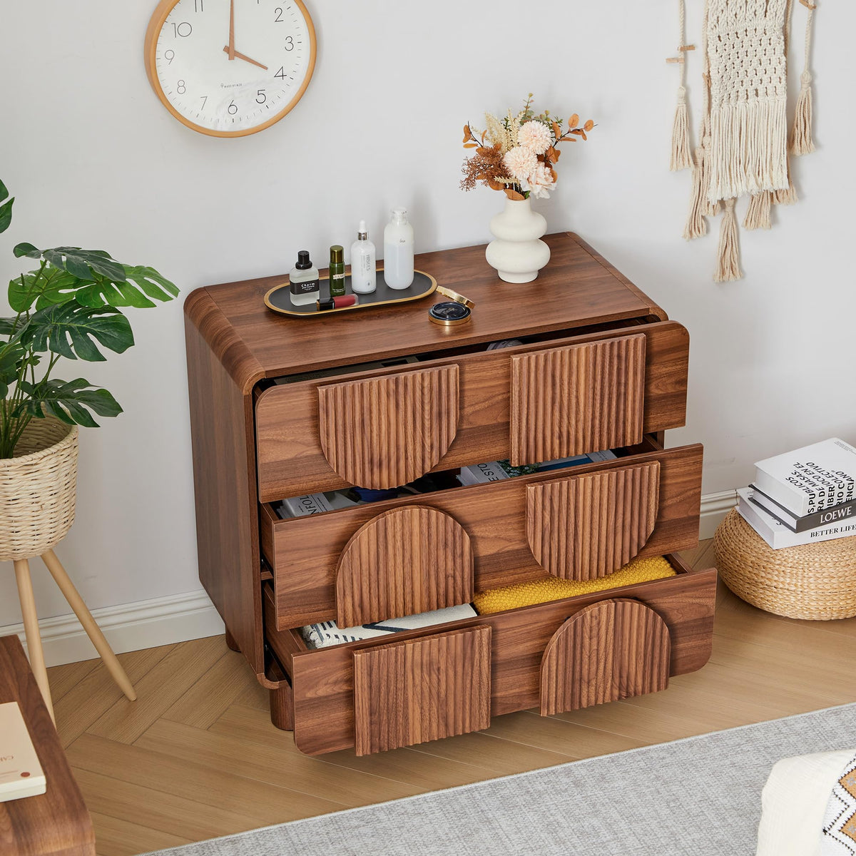 3 Drawer Mid Century Modern Fluted Dresser