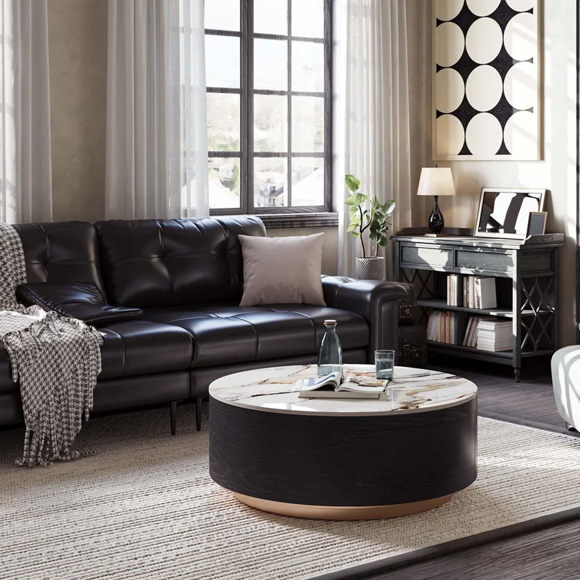 Round Coffee Table with Storage Drawers