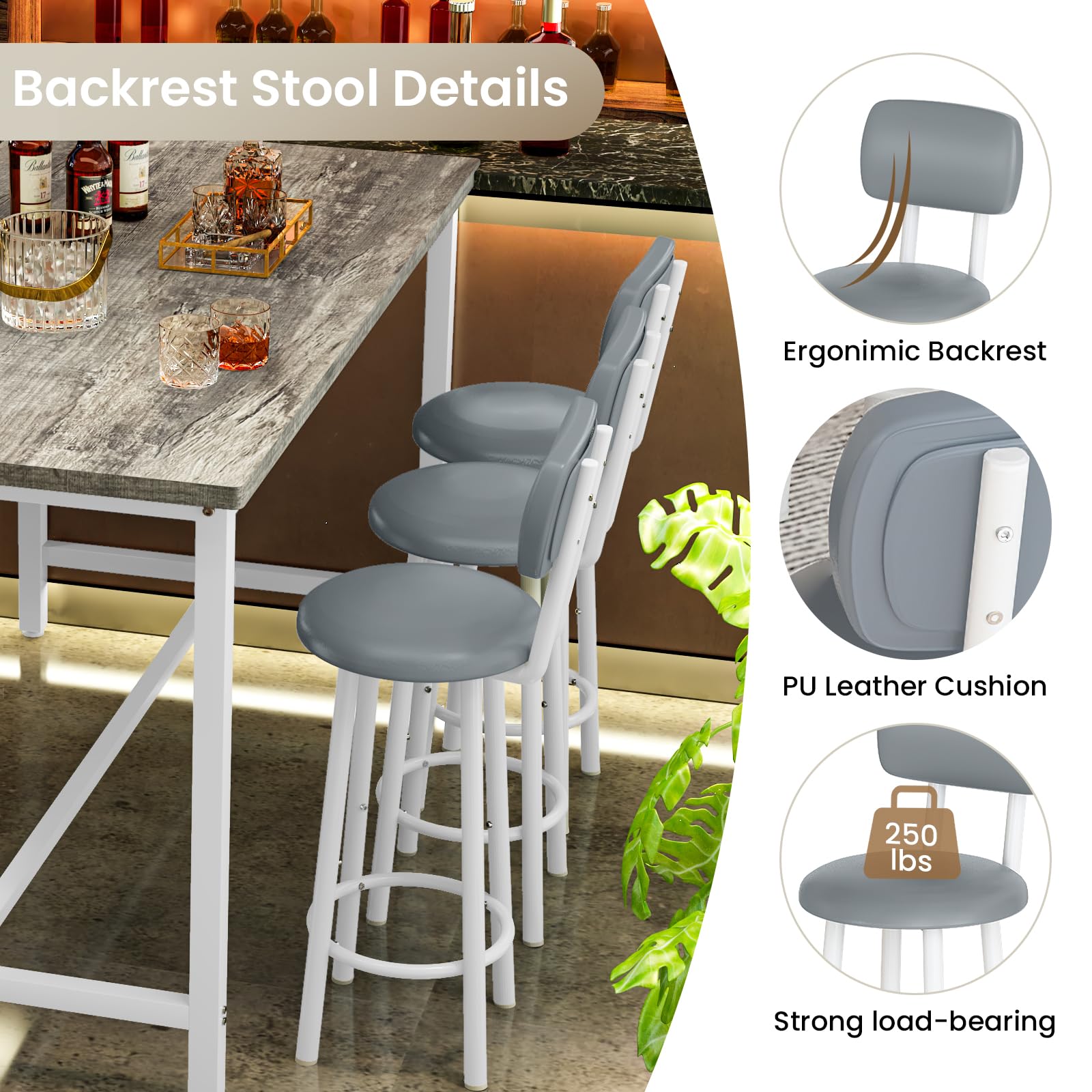 50" Counter Height Dining Table Set for 6 - 7 Piece