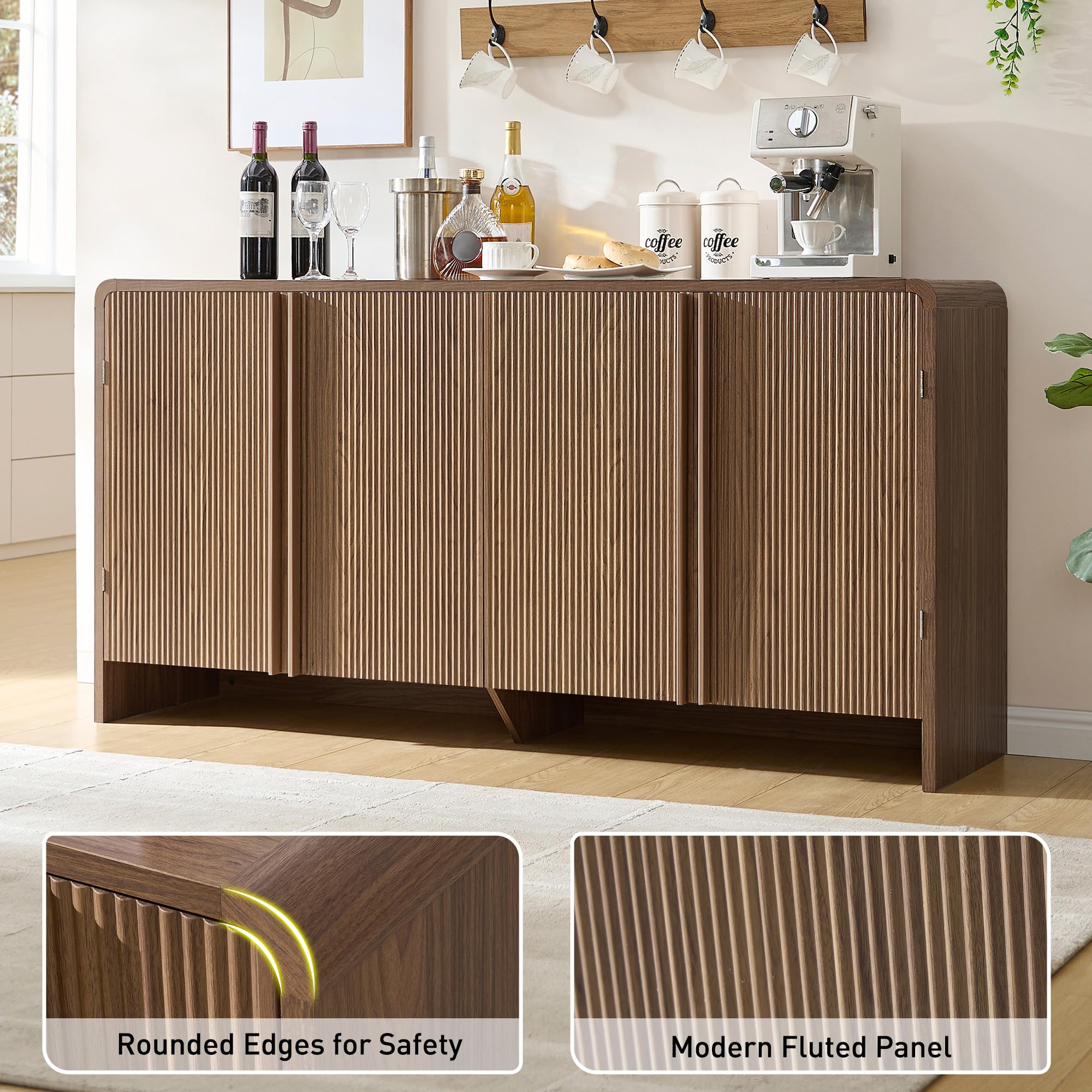 63" Fluted Sideboard Buffet Cabinet with Storage