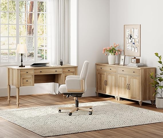 56" Executive Desk with Charging Station and File Cabinet Set