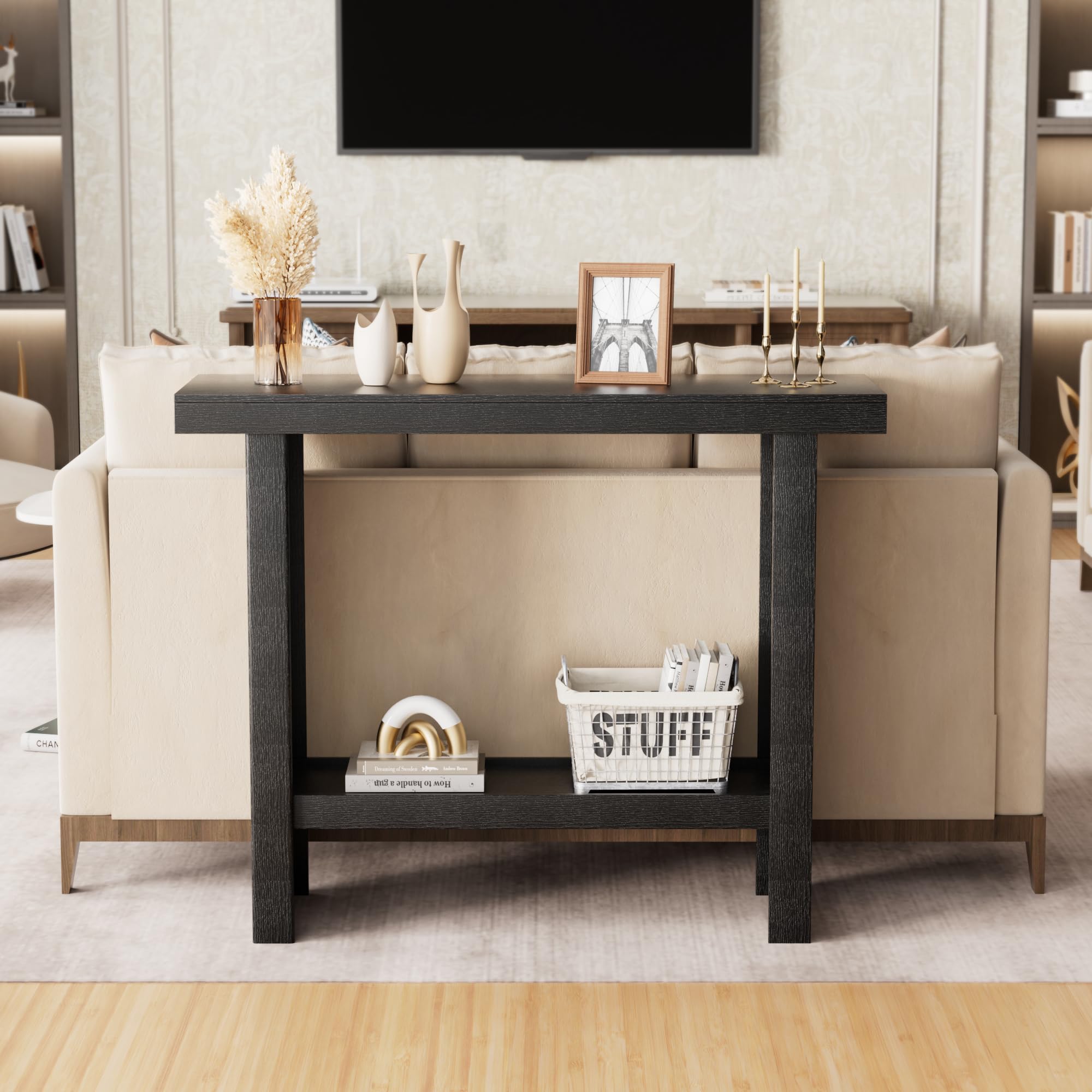 Modern Console Table with Storage Shelves