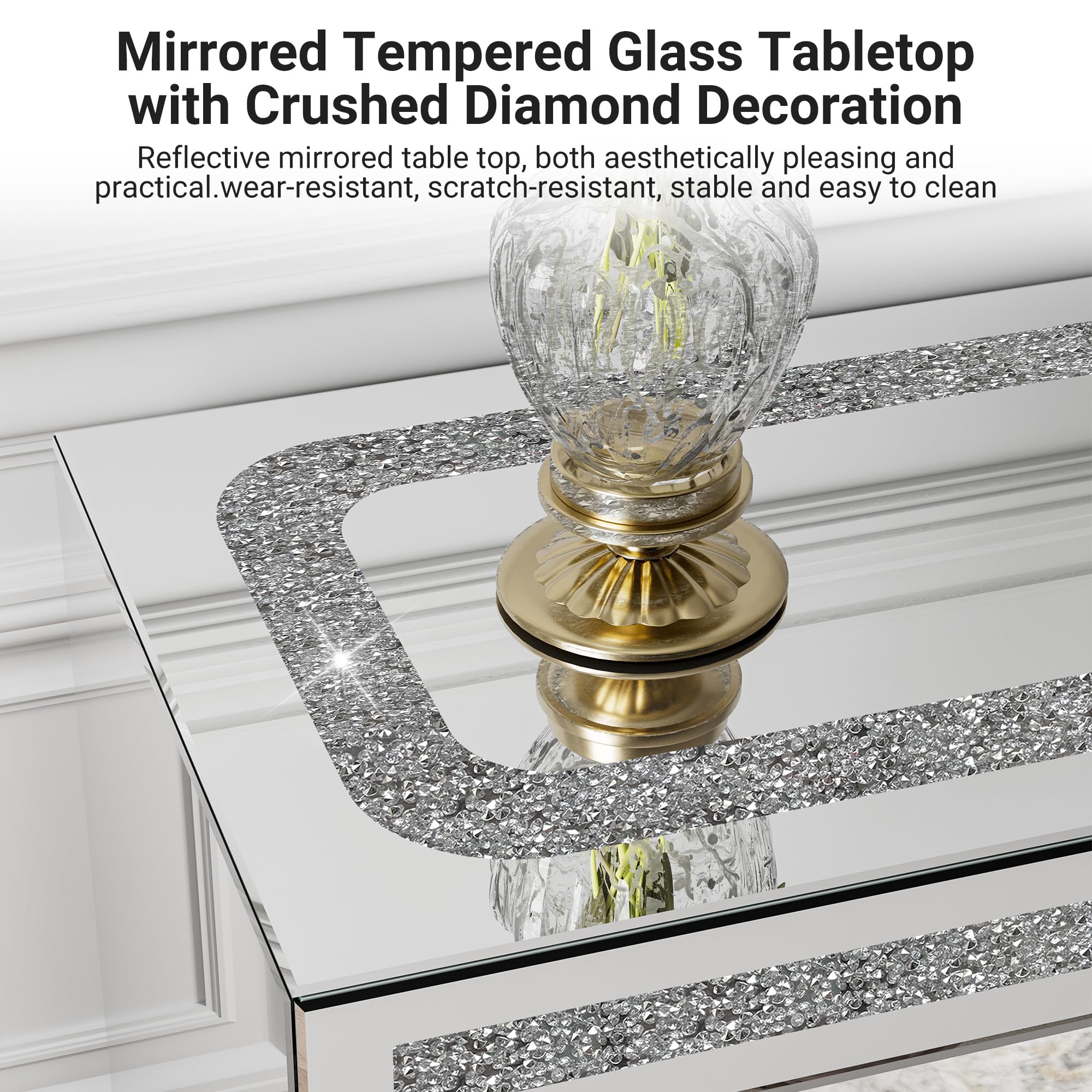 Mirrored Electric Fireplace TV Stand with Storage