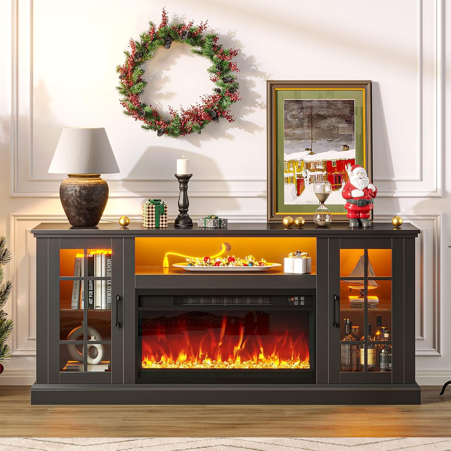 Fireplace TV Stand with LED and Power Outlets