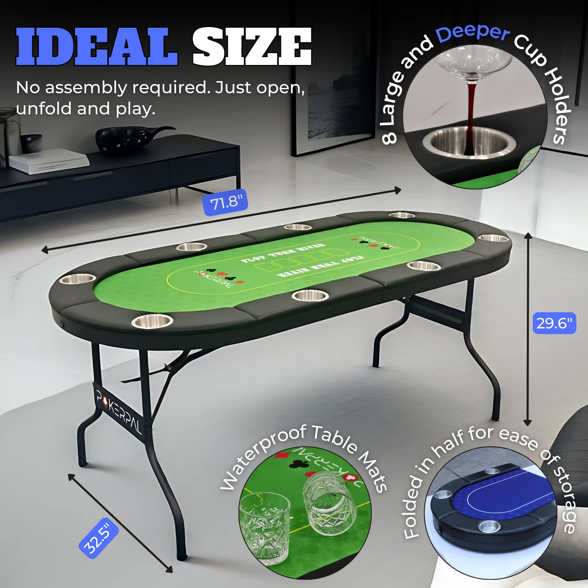 8 Player Poker Table with Interchangeable Game Mats