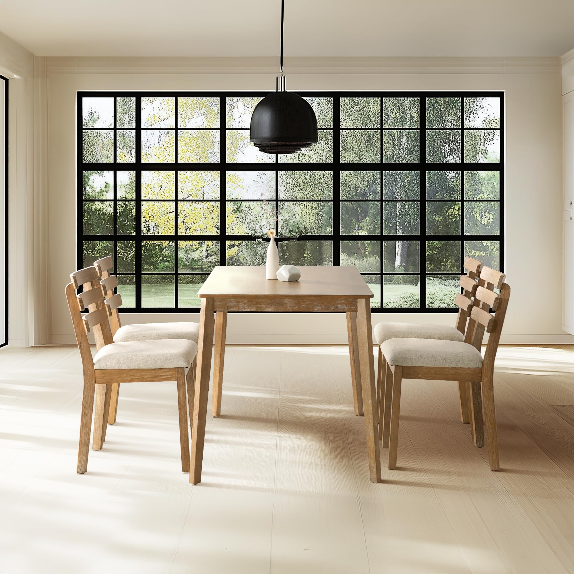 4-Piece Farmhouse Dining Set with Table, Chairs and Bench