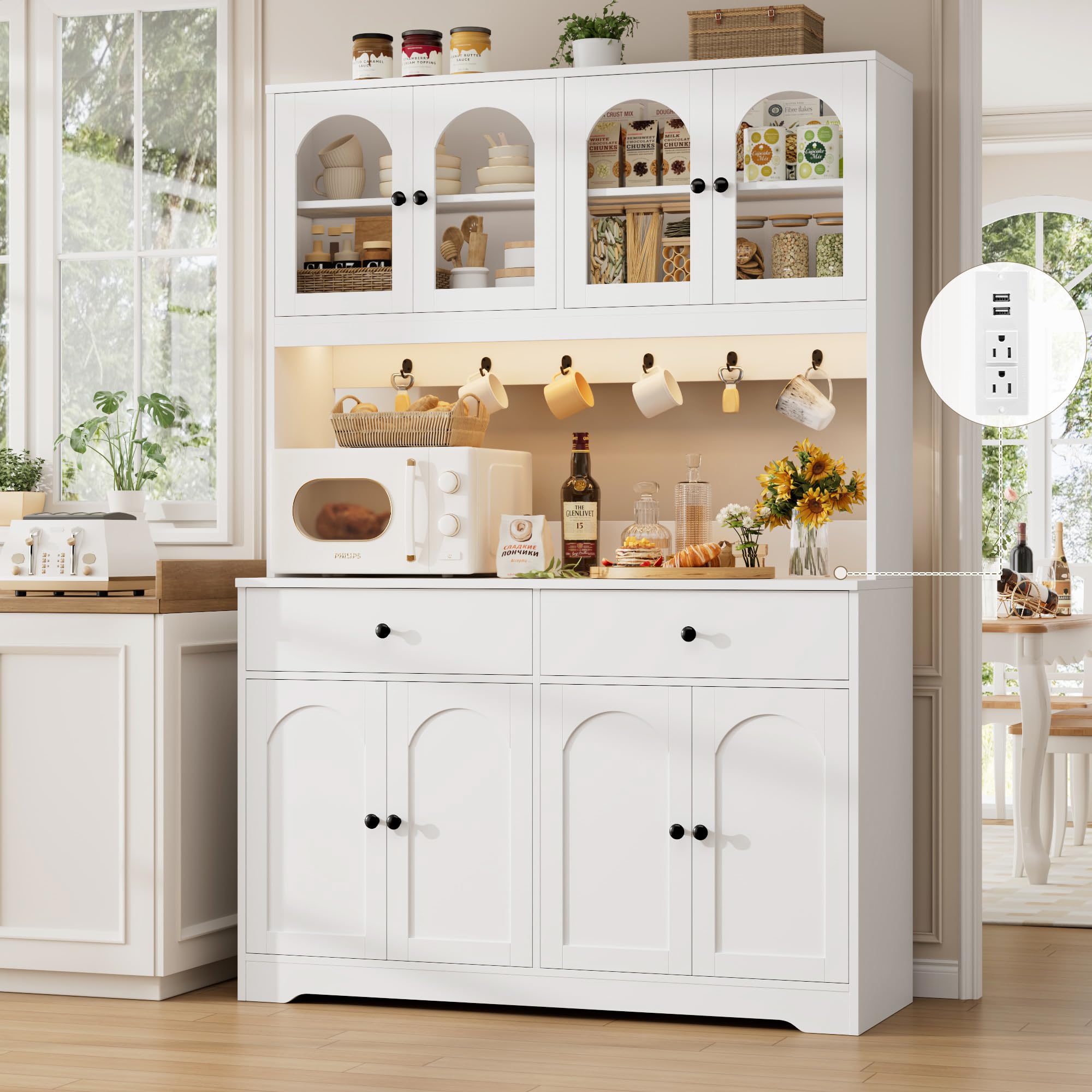 LED Kitchen Pantry Cabinet with Power Outlet
