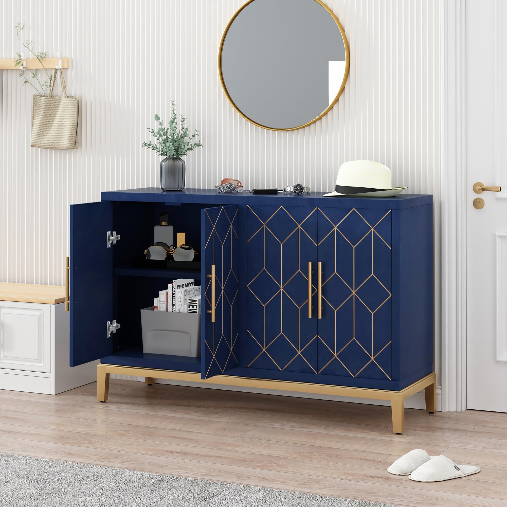 Blue Accent Cabinet with 4 Doors
