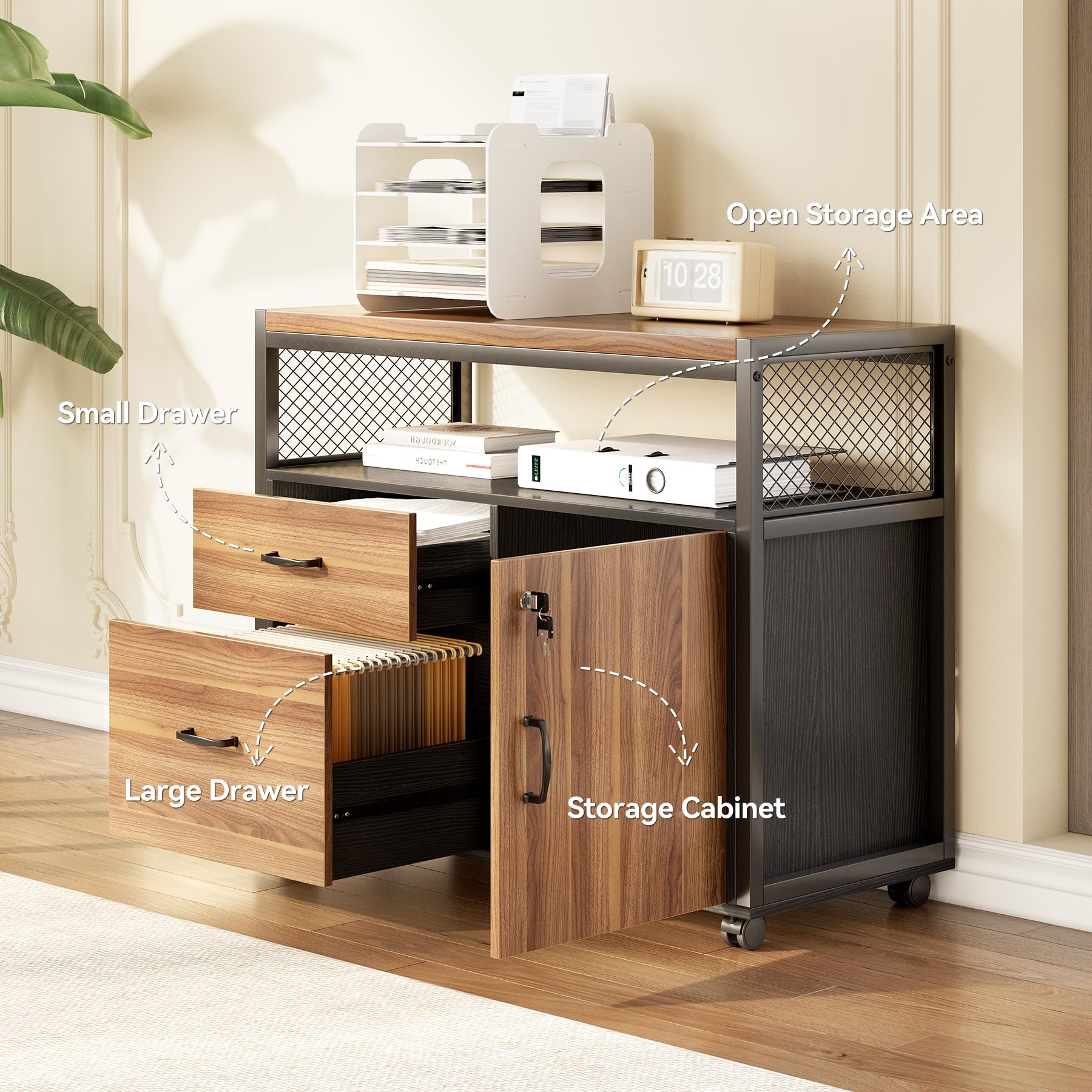 55" Executive L-Shaped Computer Desk with Lateral File Cabinet