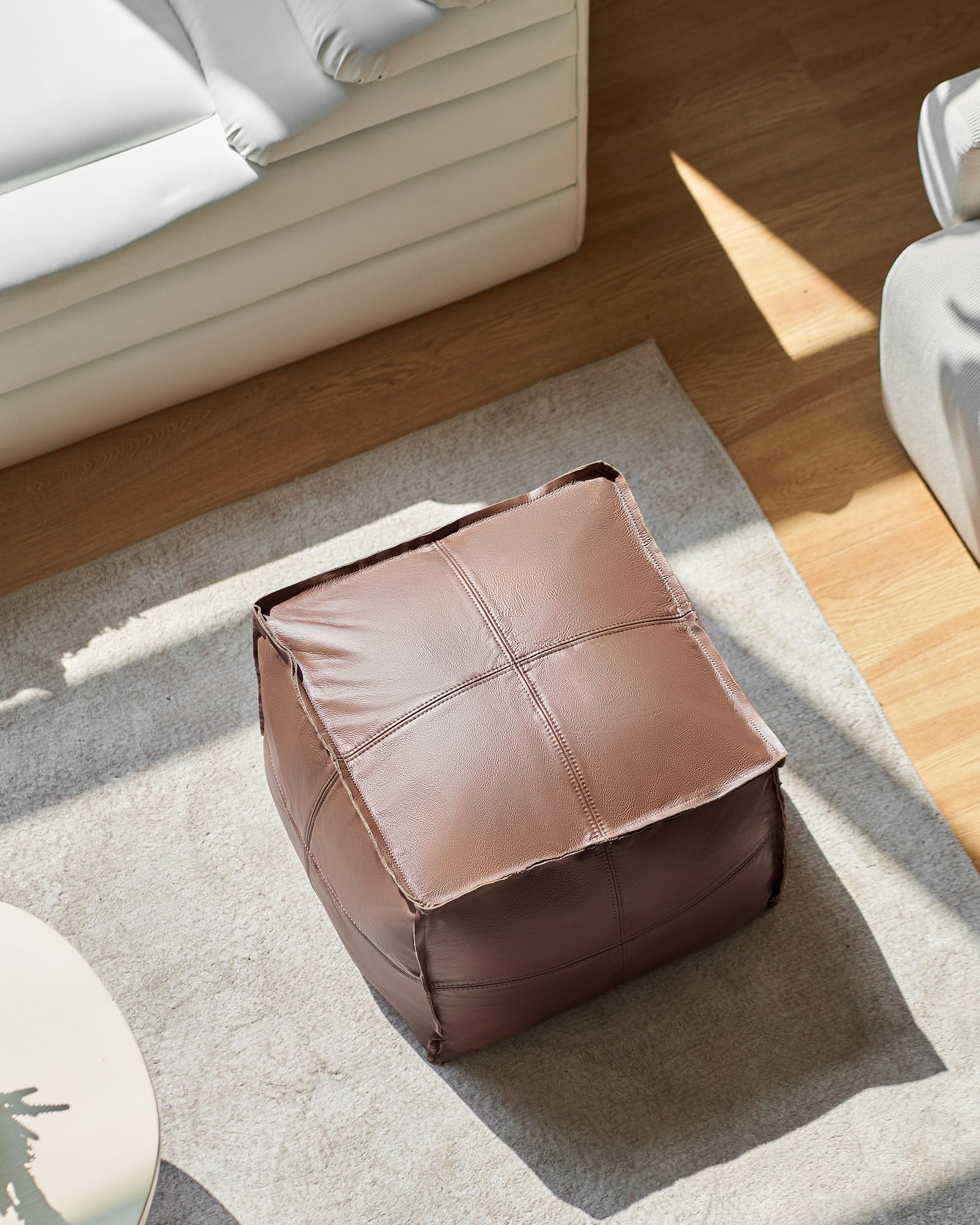 Genuine Leather Square Pouf Ottoman