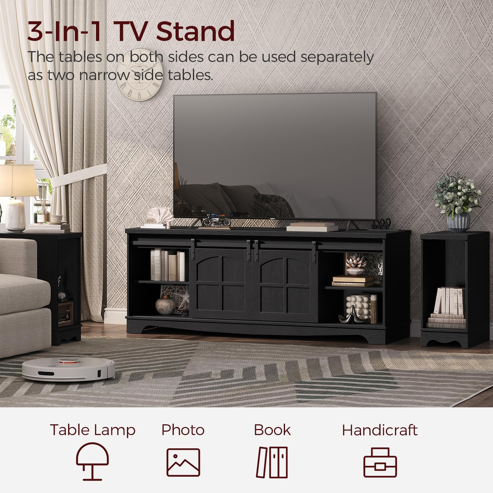 Farmhouse TV Stand for 85 Inch TV with Charging Station