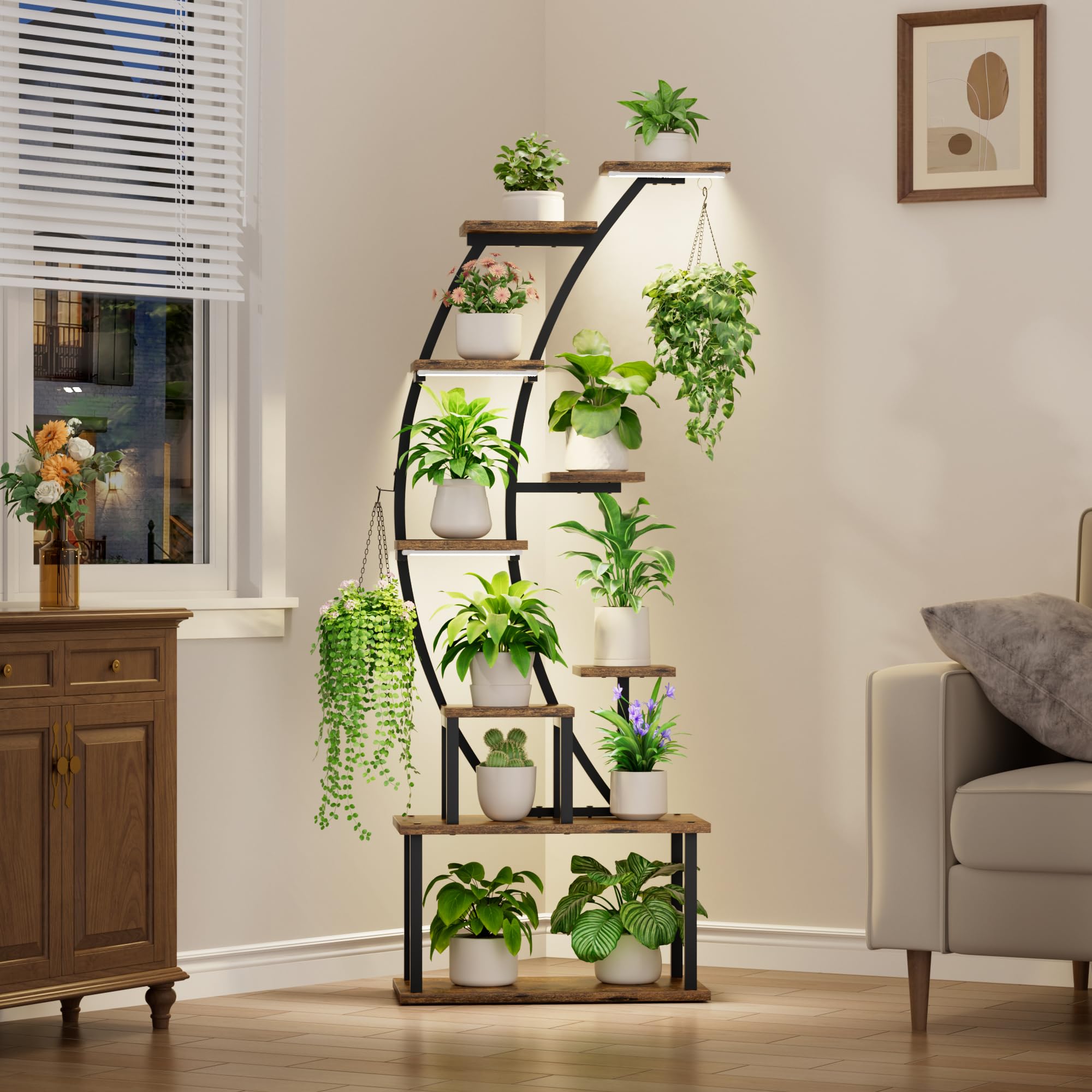9-Tier Plant Stand with Grow Lights 63" Tall