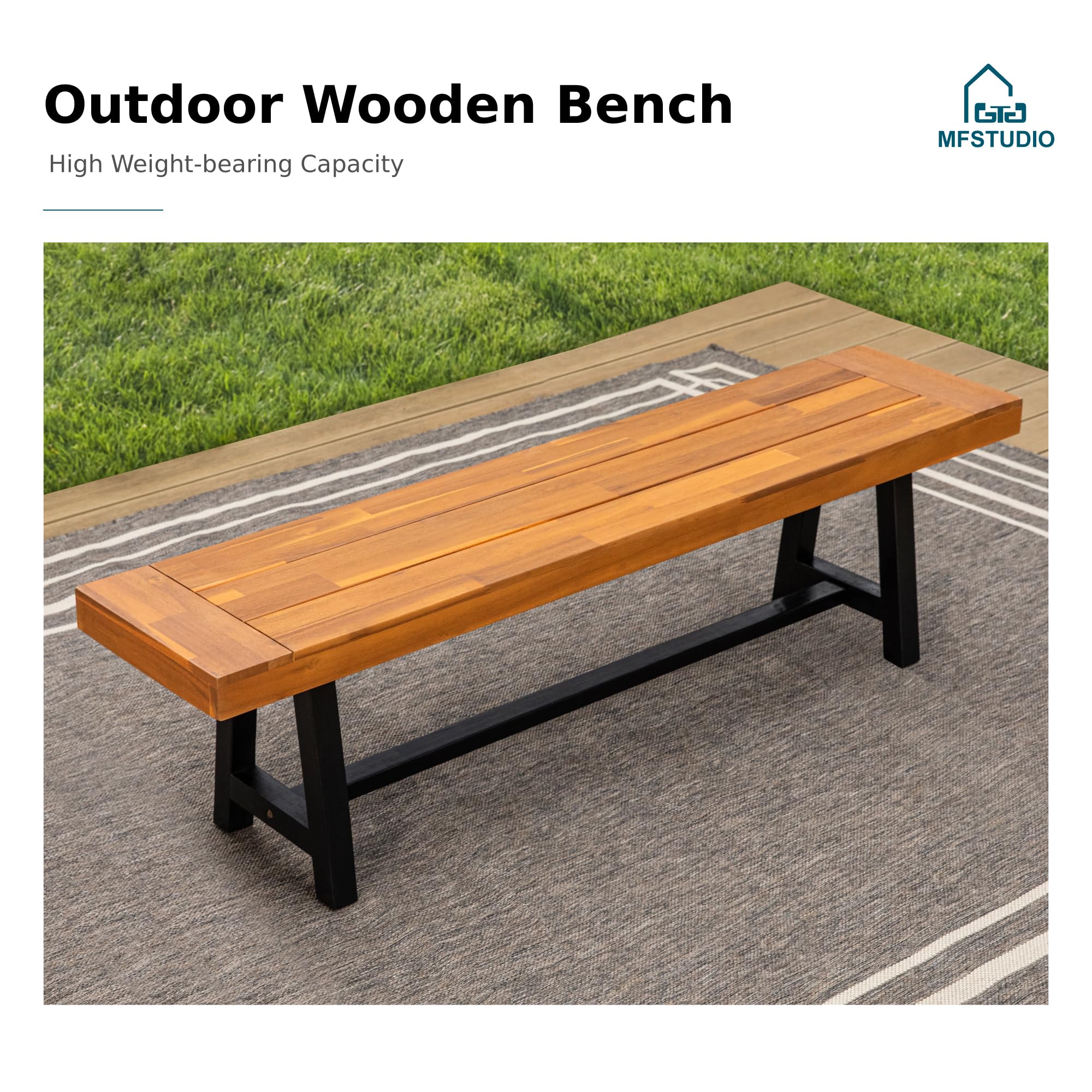 63" Acacia Wood Outdoor Garden Bench