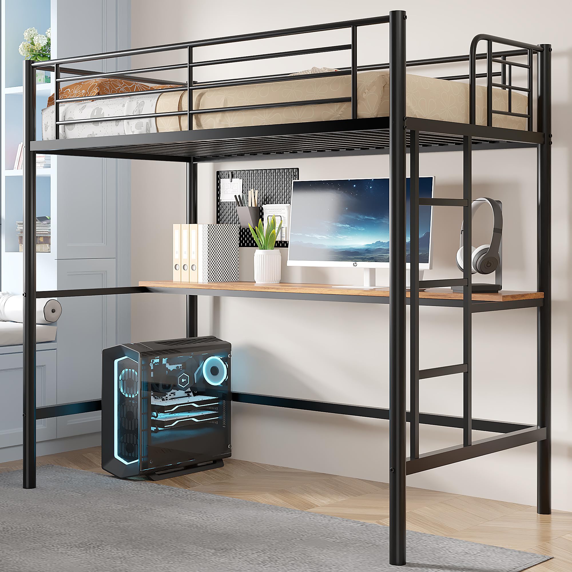 Twin Loft Bed with Desk and Ladder