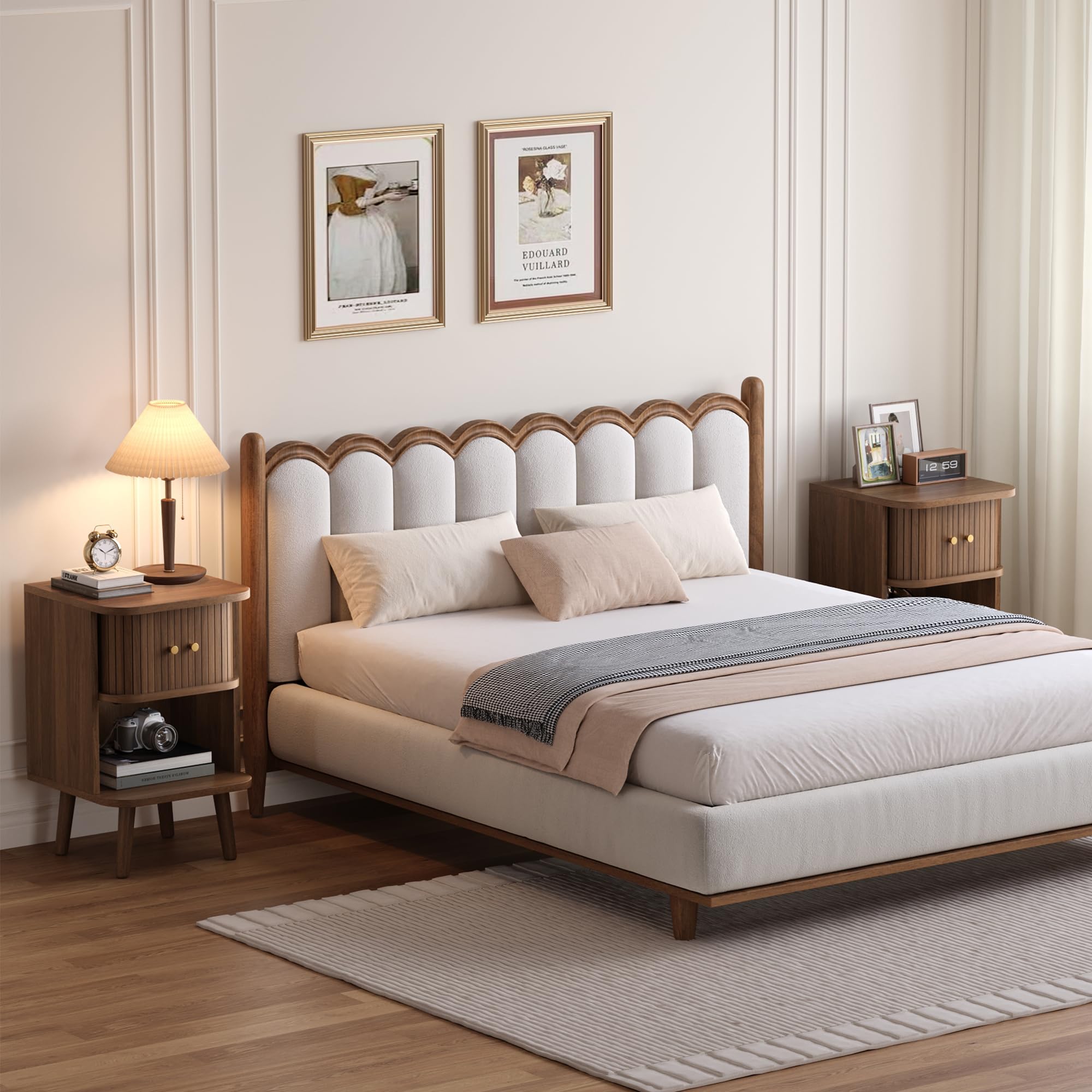 Fluted Nightstand Set with Charging Station