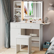 White Vanity Desk with Lighted Mirror and Charging Station