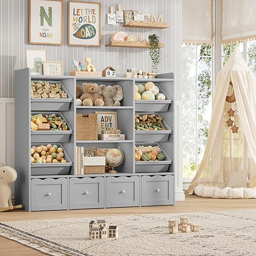 Kids Toy Storage Organizer with Bookshelf and Rolling Drawers