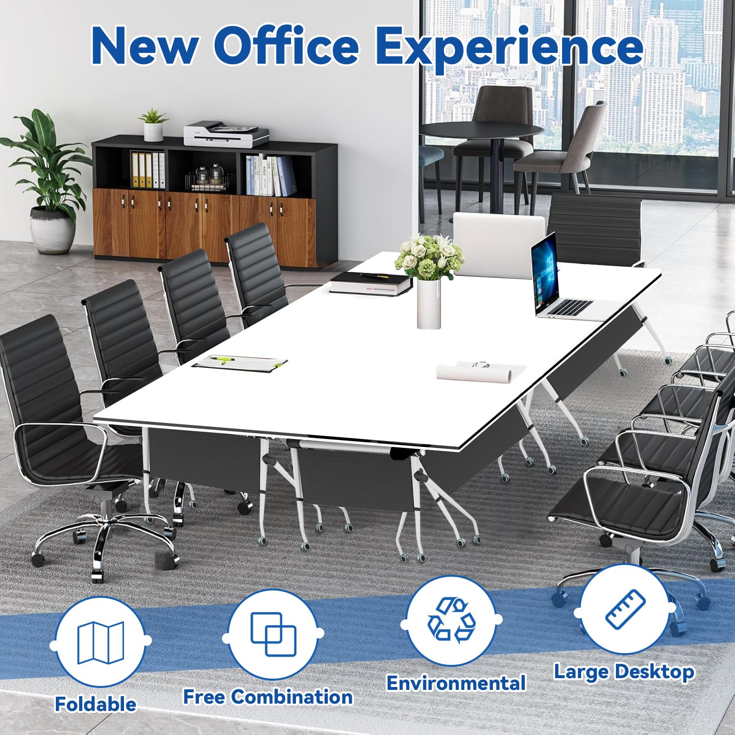 Folding Conference Table with Lockable Wheels