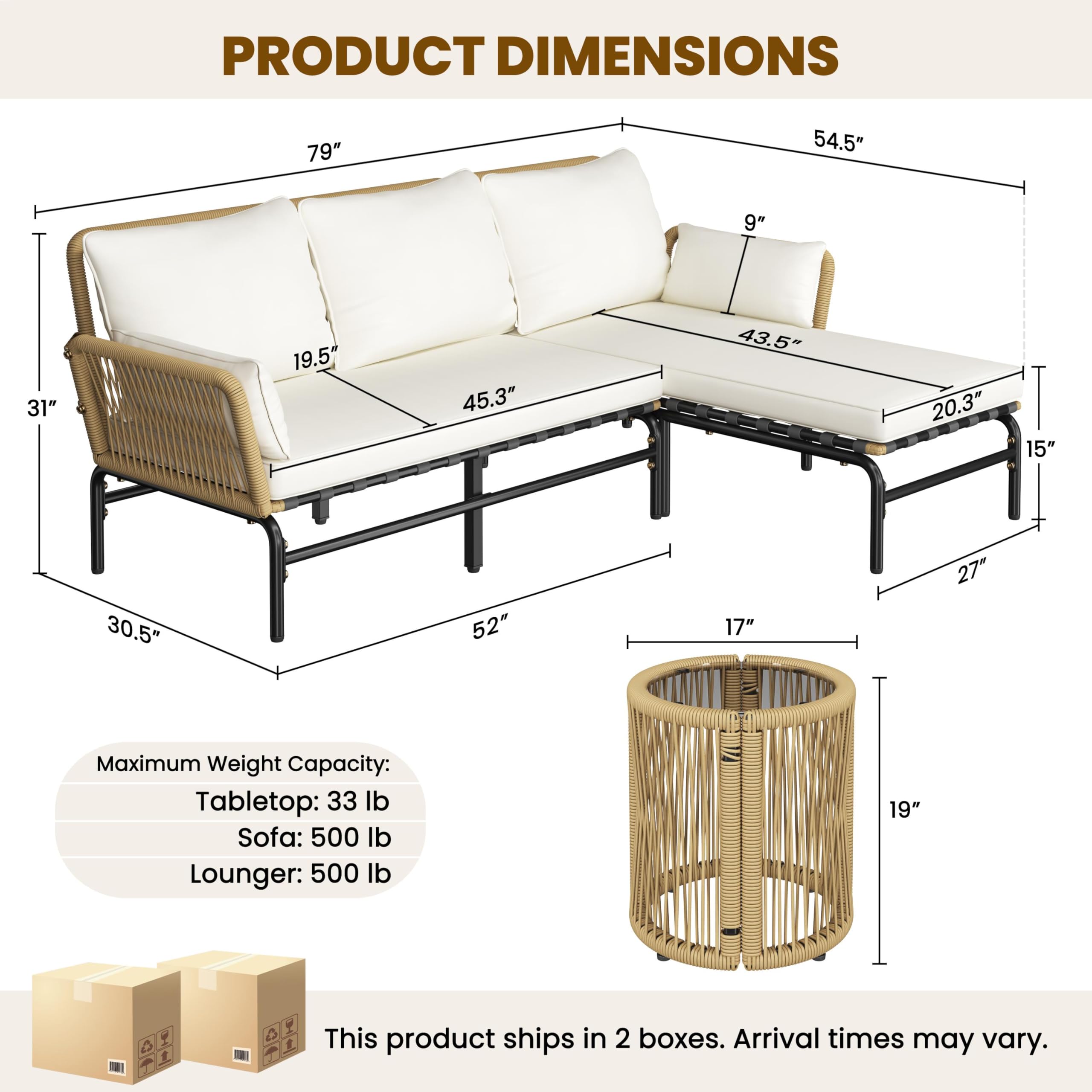 3-Piece L-Shaped Outdoor Patio Conversation Set