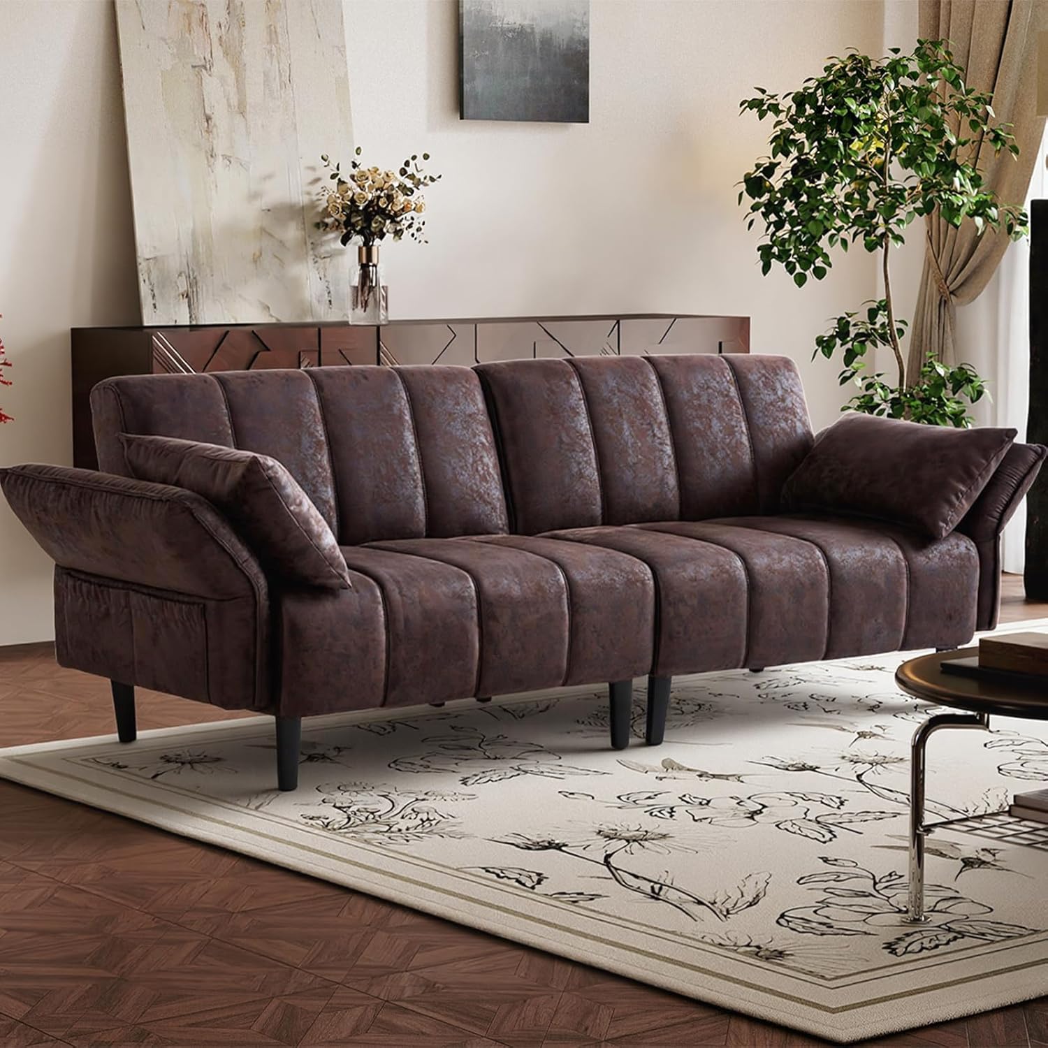 Regal 75.6" Velvet Convertible Sofa Bed with Tufted Design