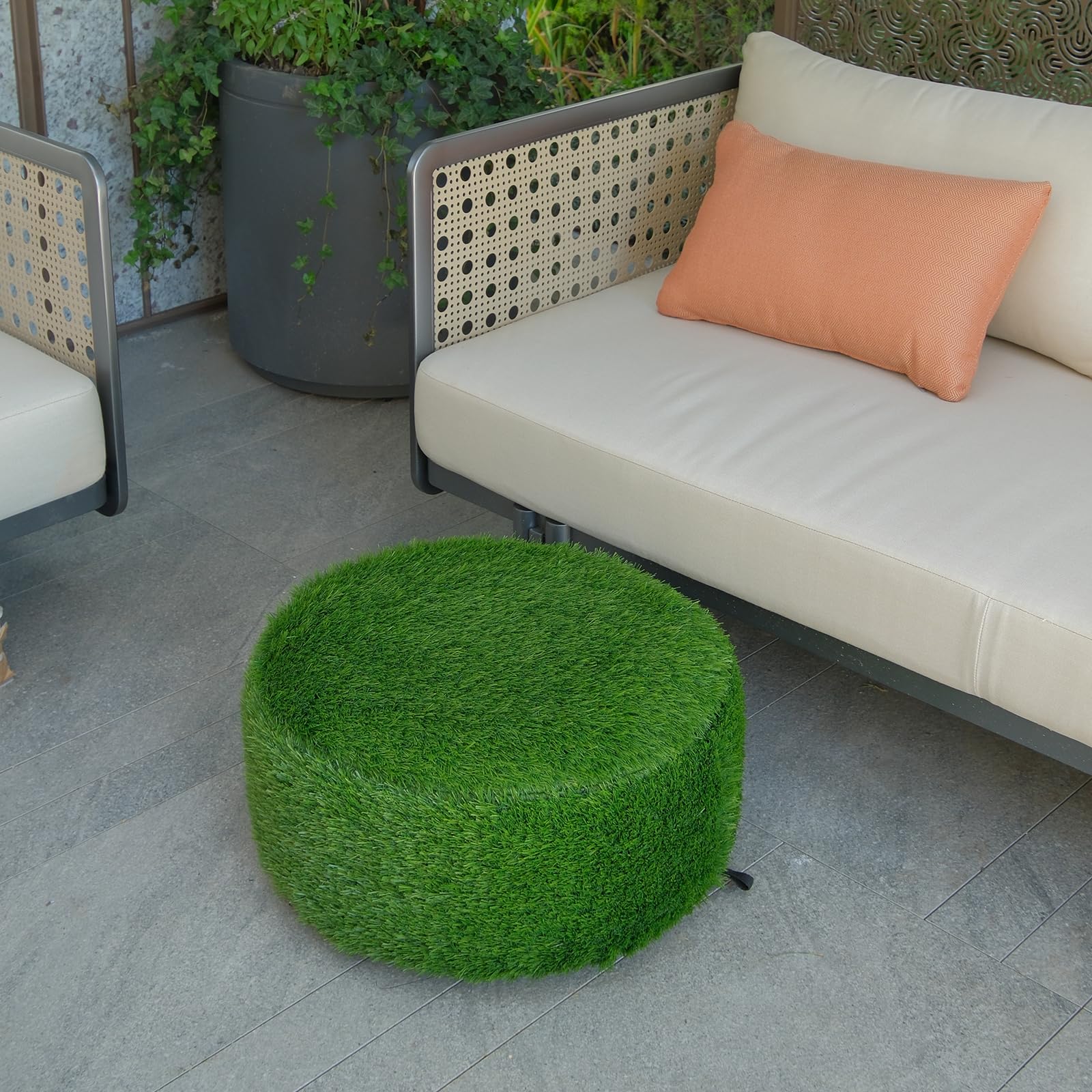 Artificial Grass Inflatable Ottoman with Air Pump