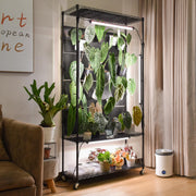 3-Tier Plant Shelf with Grow Lights and Pegboard
