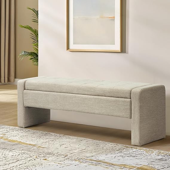 55" Upholstered Storage Bench with Tufted Seat