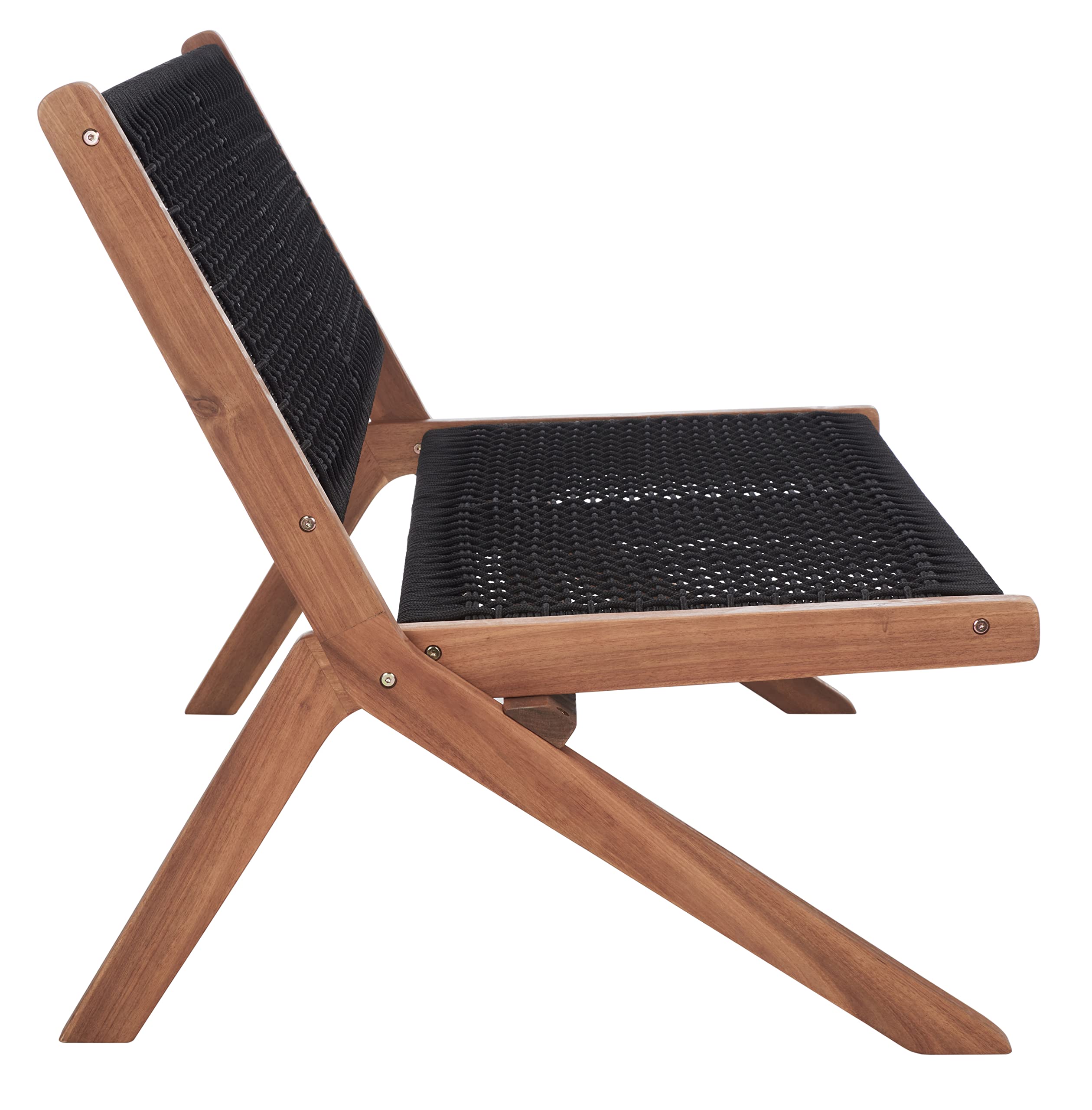 Foldable Outdoor Bench Natural Acacia Wood Black Rope
