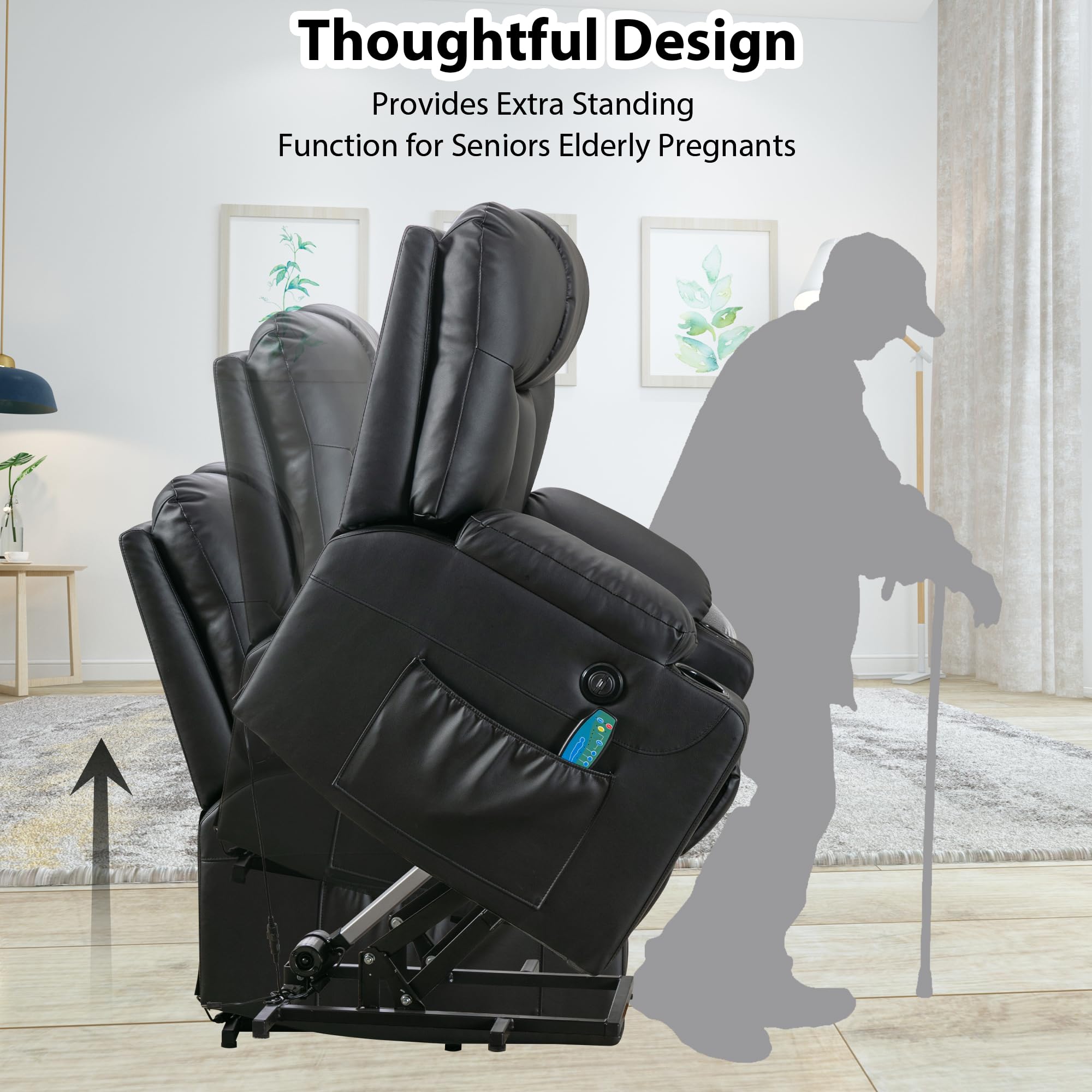 26" Extra Wide Power Lift Recliner with Heat and Massage
