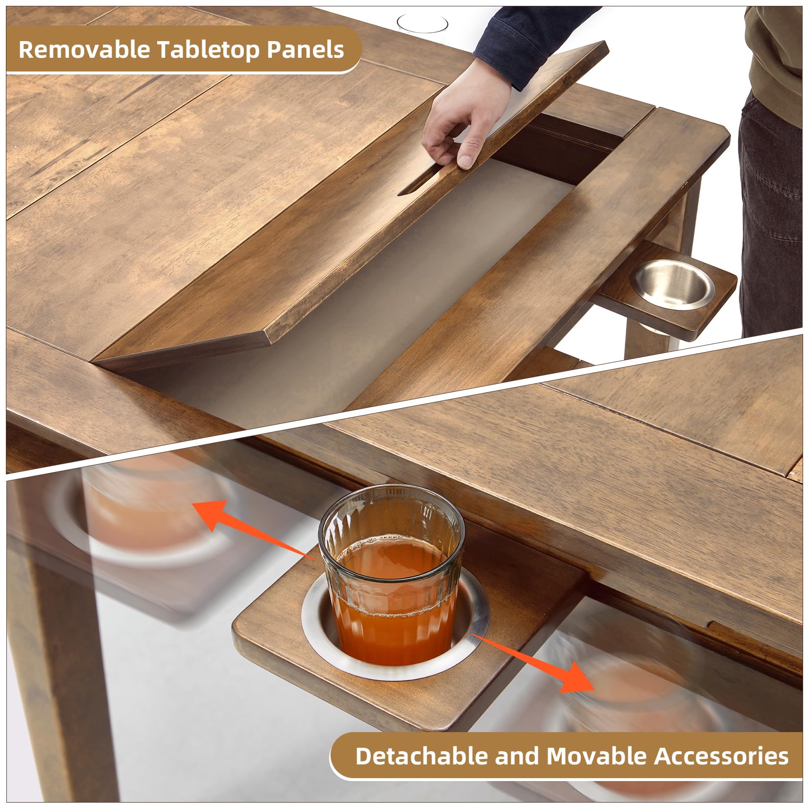 Solid Wood Board Game Table for 4-6 Players with Removable Top