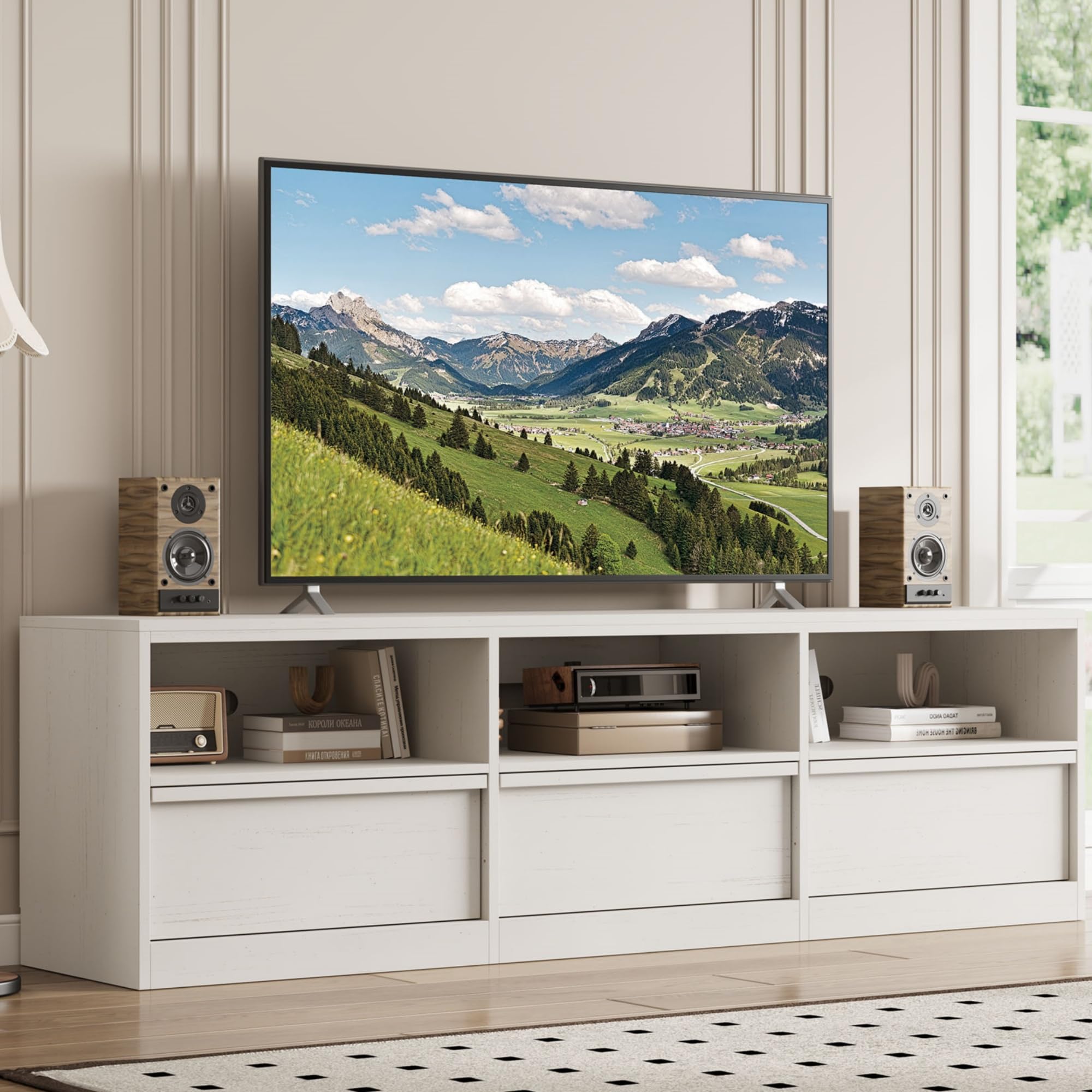 70 Inch TV Stand with Storage Drawer and Open Shelves