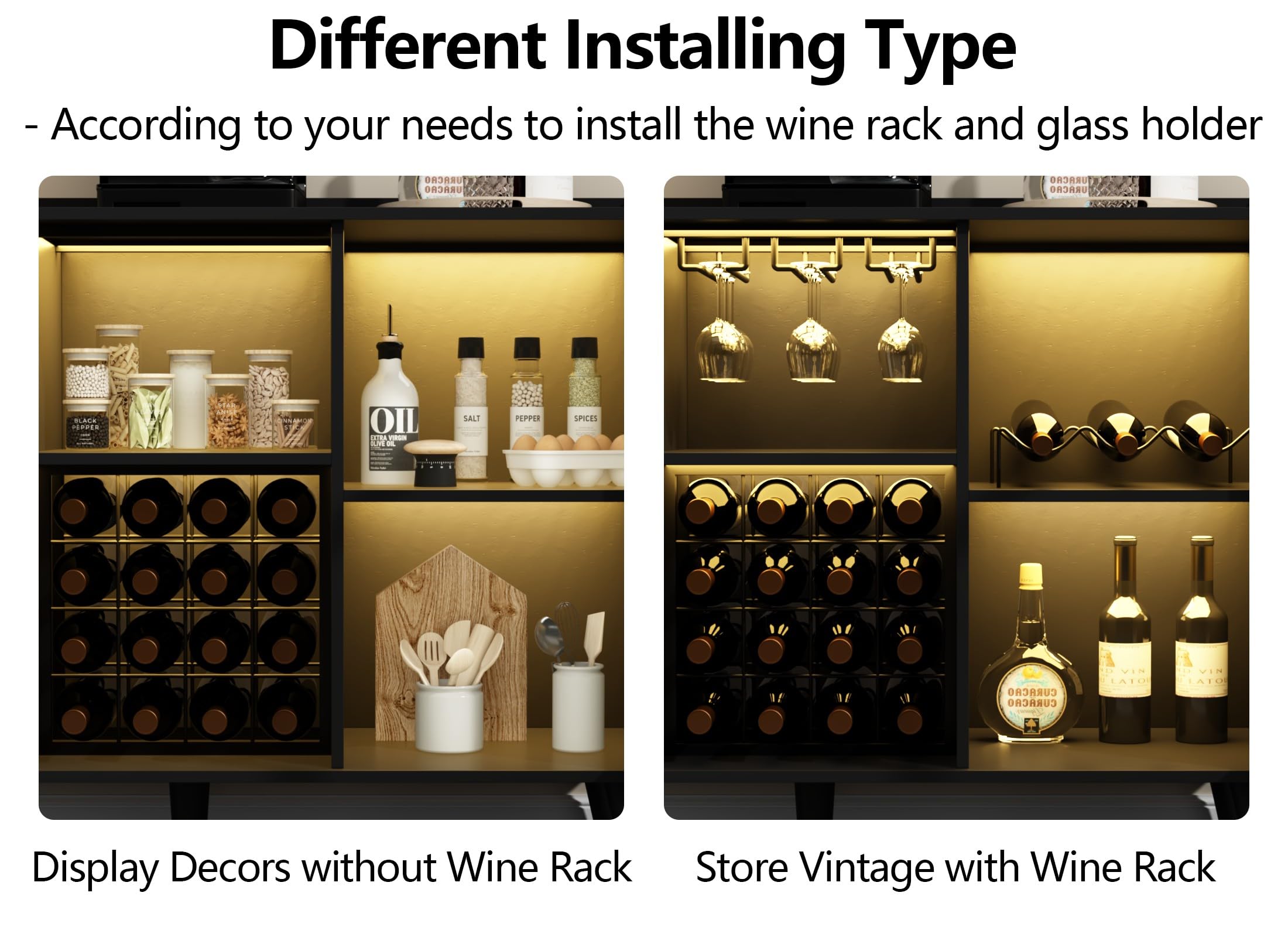 Wine Bar Cabinet with LED Light and Storage