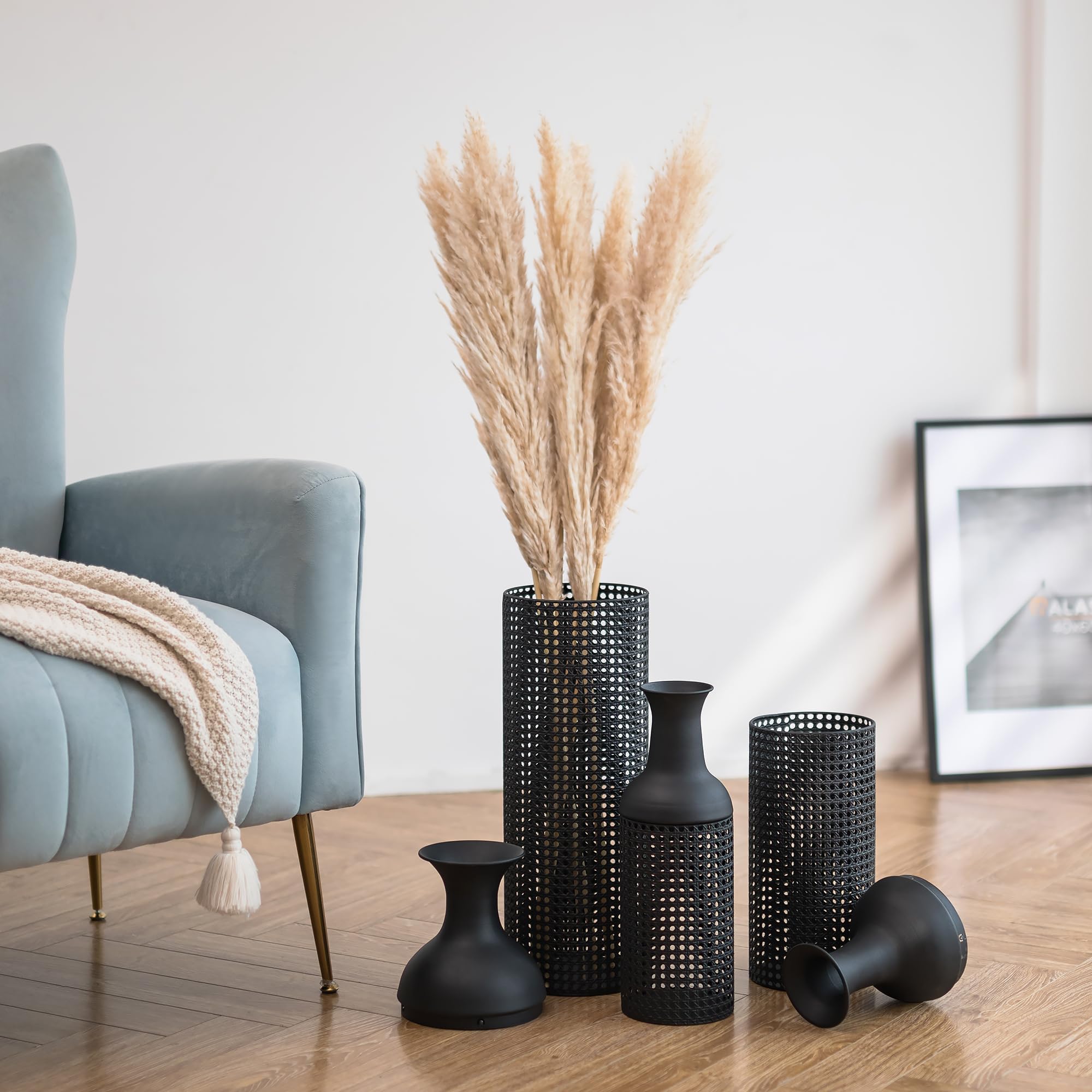 Black Metal Floor Vases Set of 3