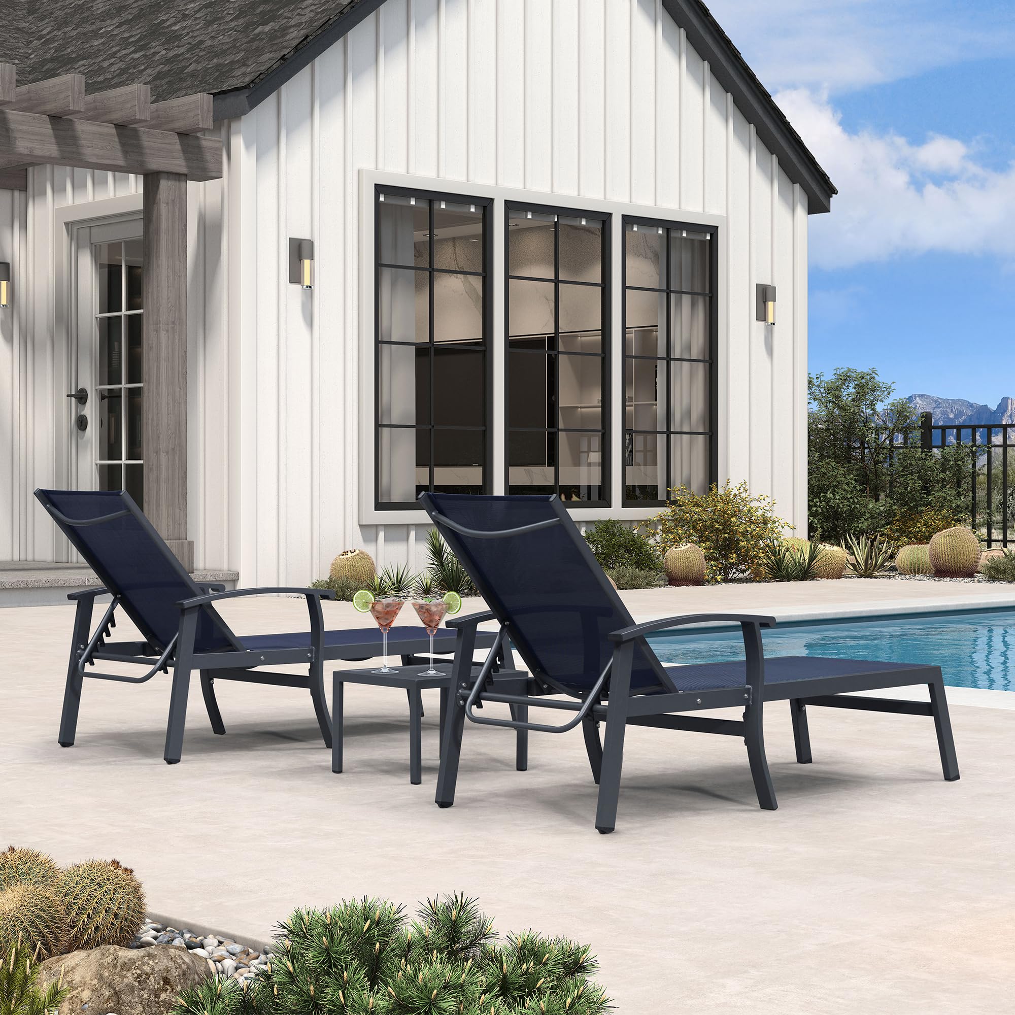 Outdoor Chaise Lounge Set with Side Table