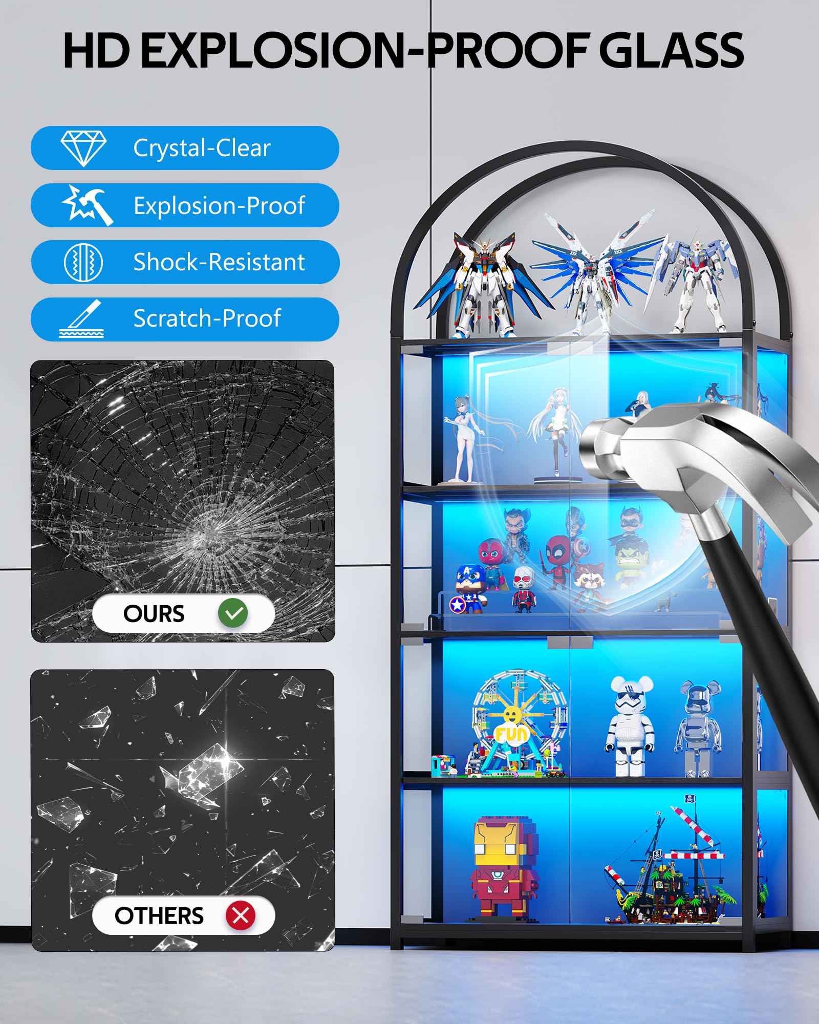 5-Tier Glass Display Cabinet with RGB Lights