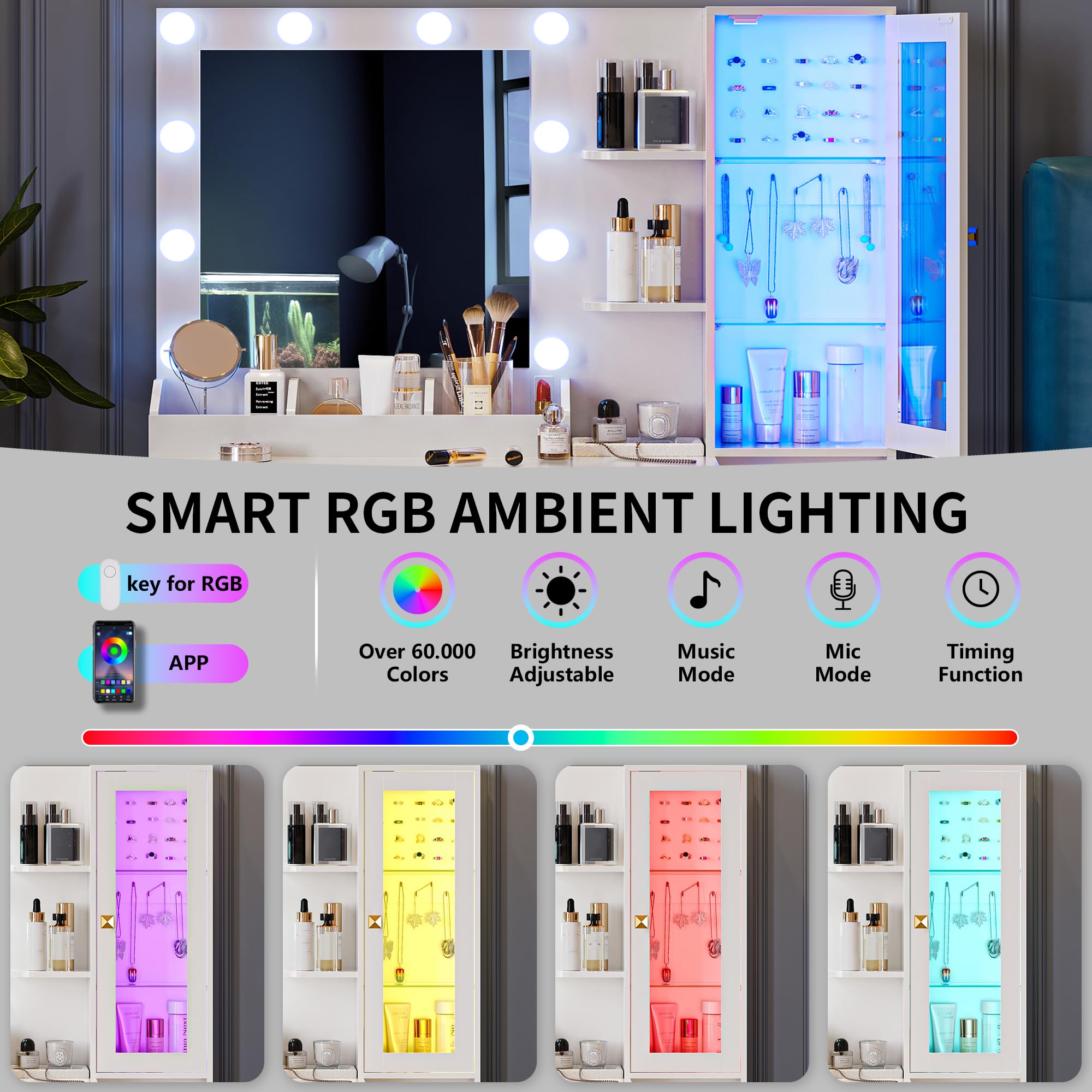 Makeup Vanity Desk with Mirror and Lights