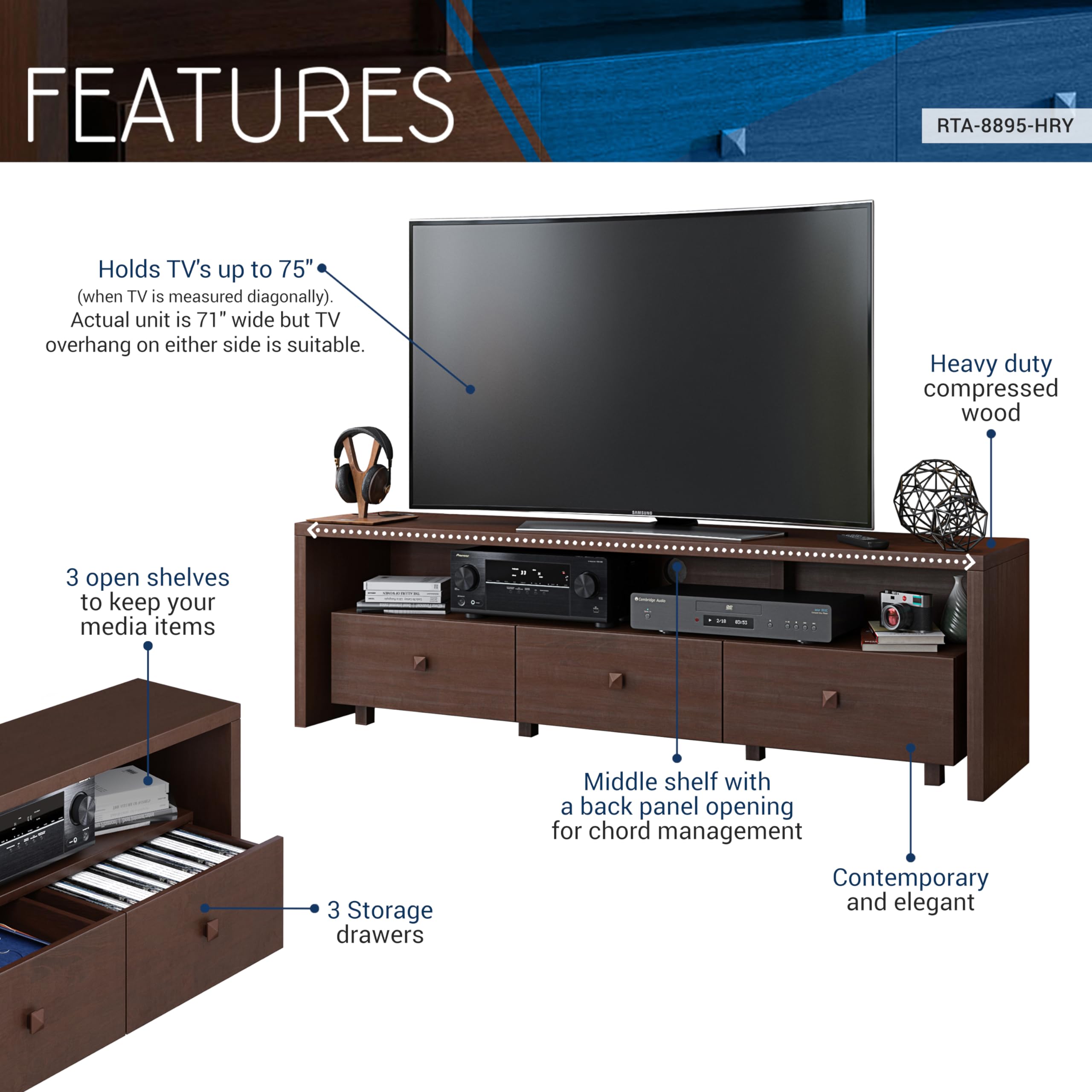 TV Stand with Storage for 75" Screens