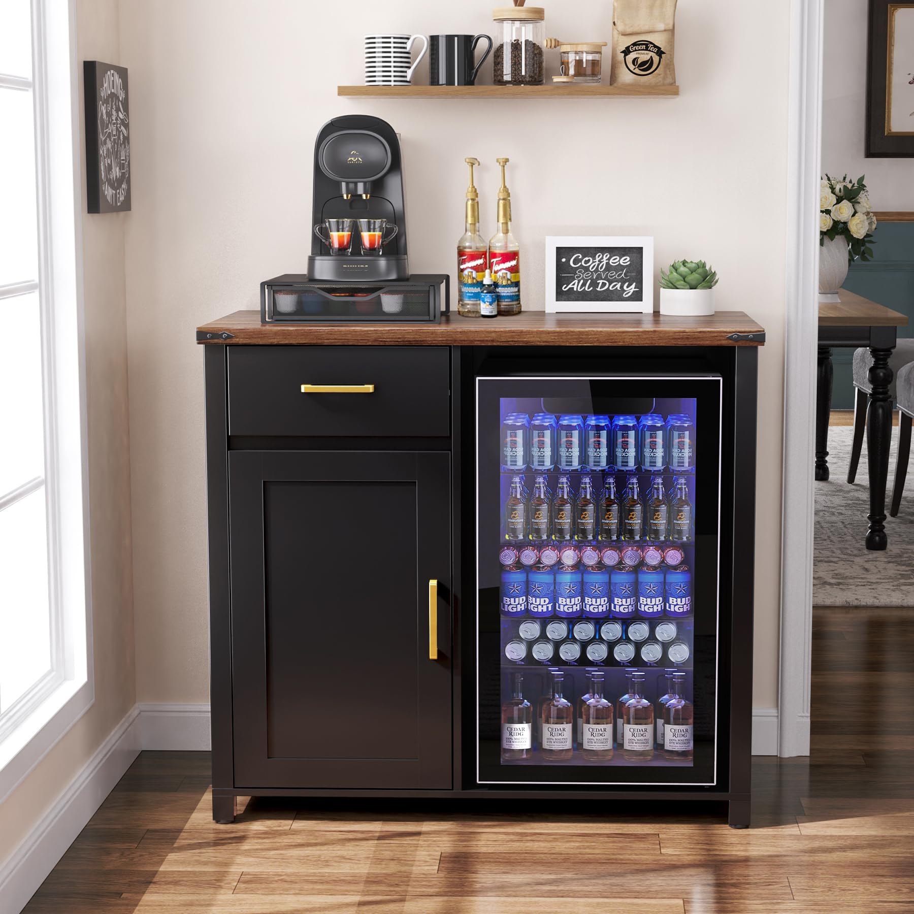Coffee Bar Cabinet with Mini Fridge Space