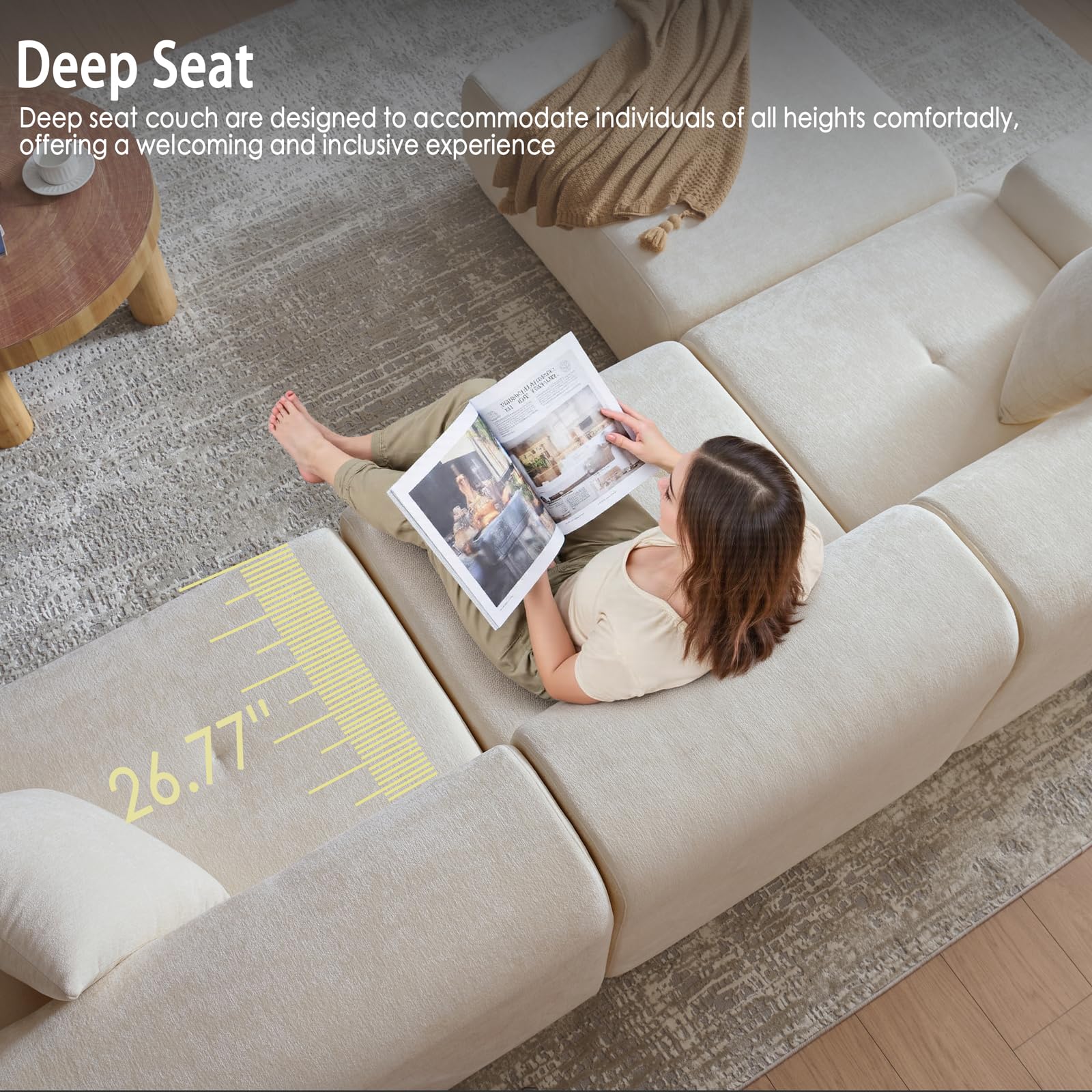 118" Modern L-Shaped Modular Sectional Sofa with Ottoman