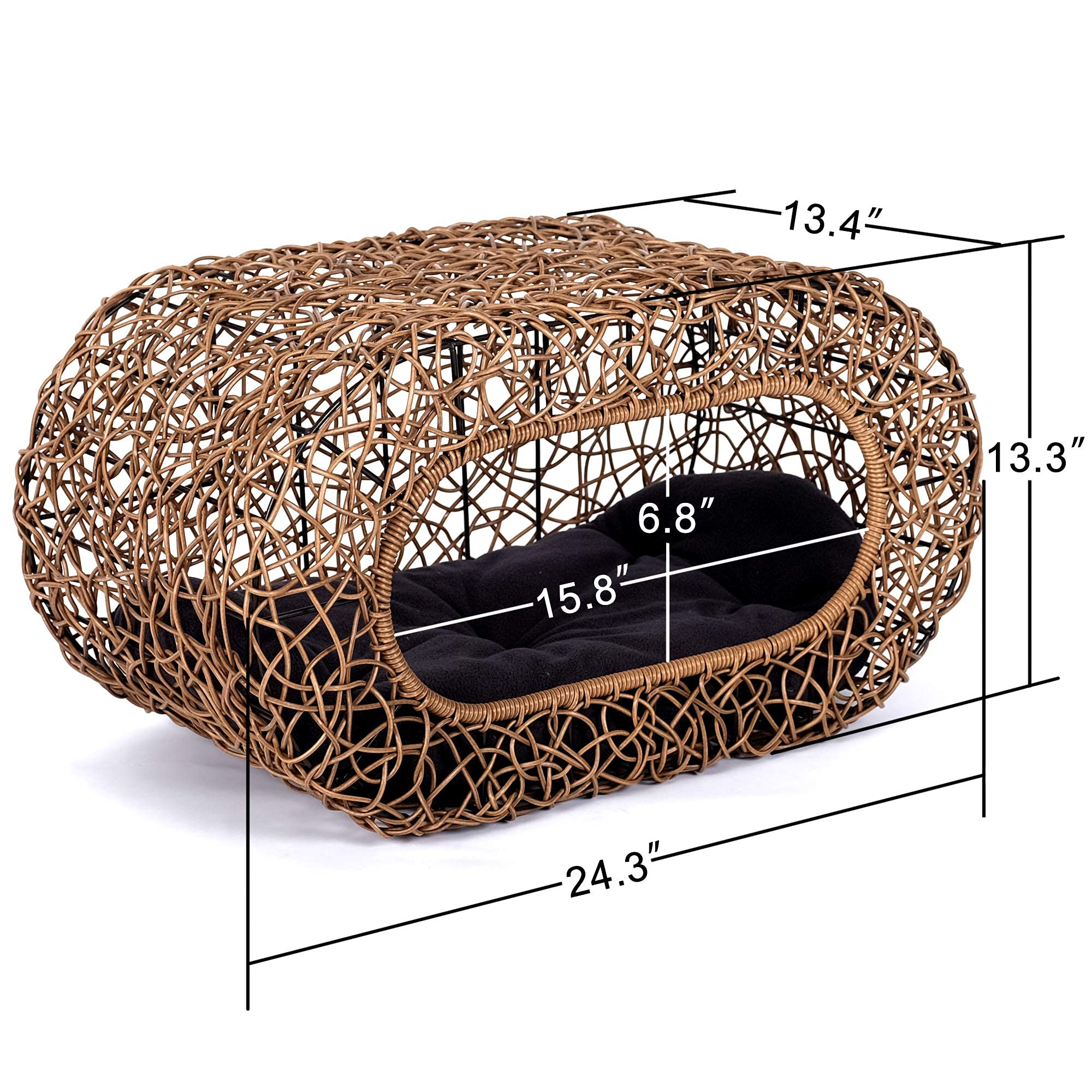 Wicker Cat House with Cushion and Scratch Pad