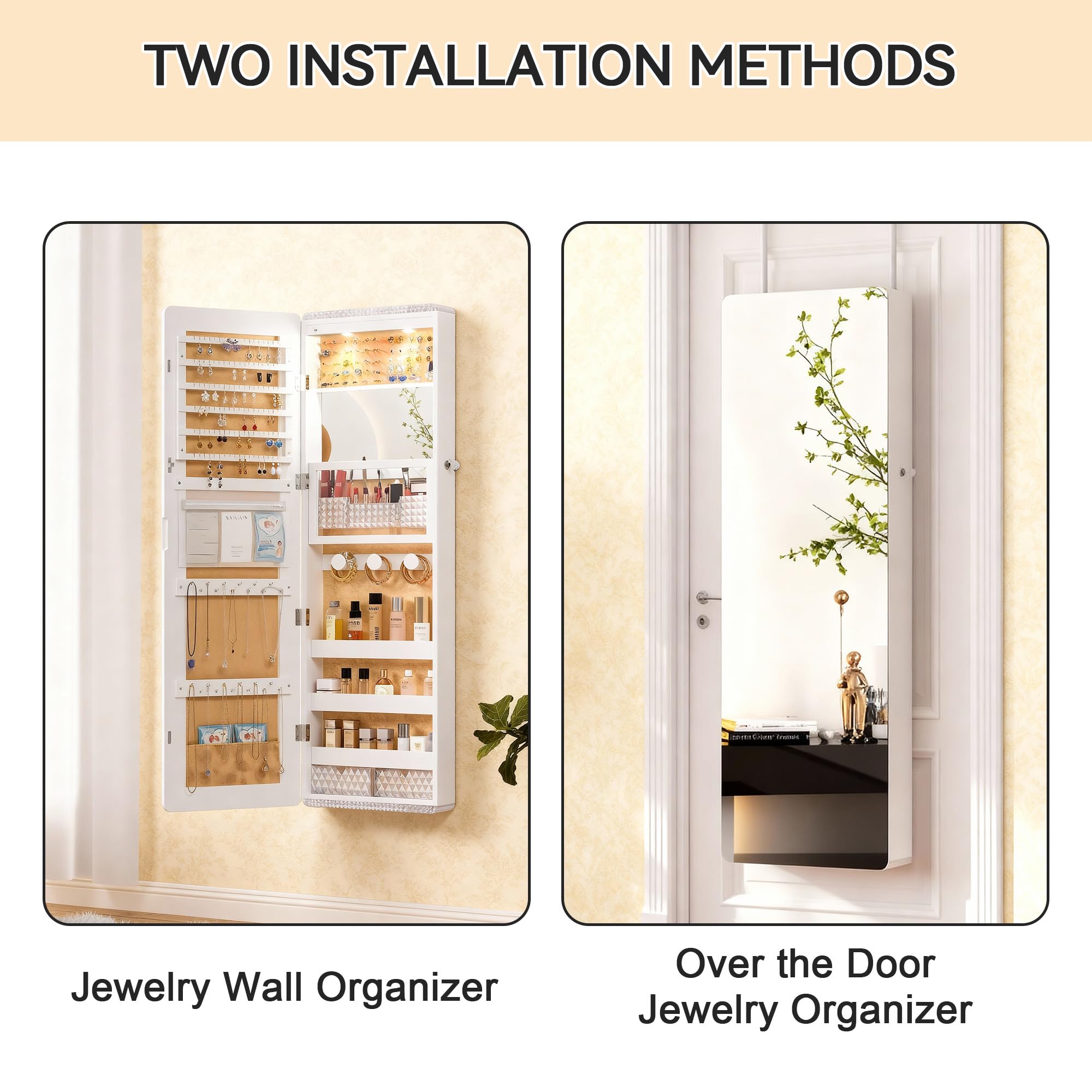 47.2" LED Jewelry Mirror Cabinet with Storage