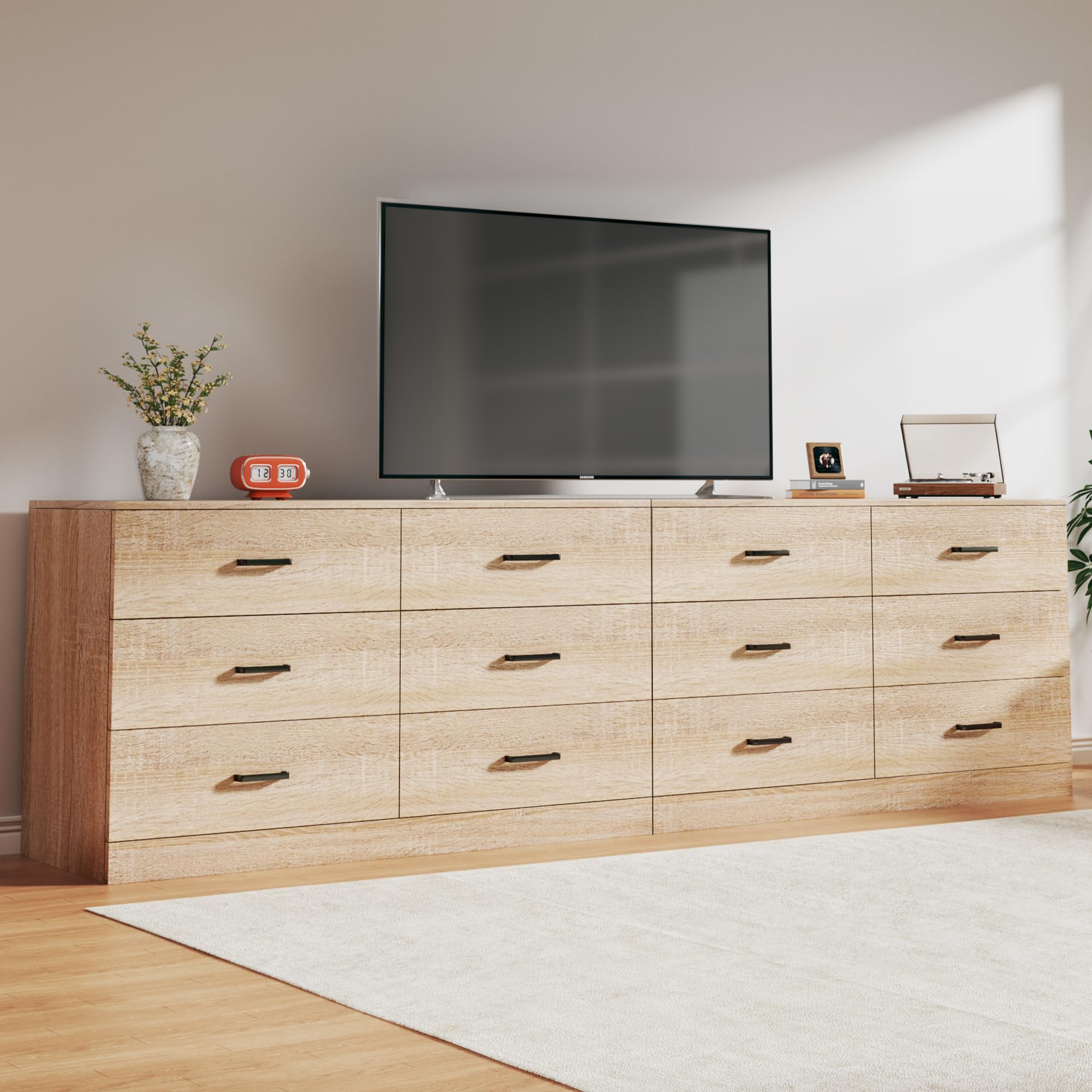 6 Drawer Dresser with Metal Handles - Mid Century Modern TV Stand